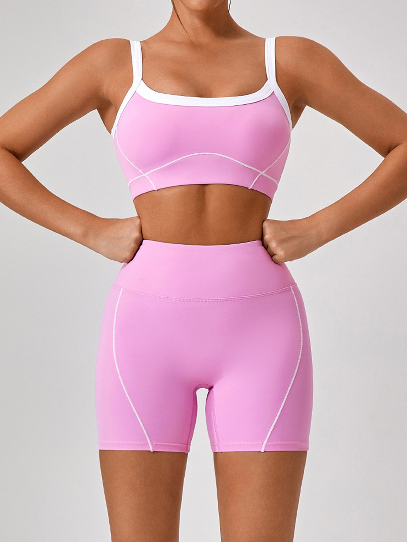 Square Neck Streamlined Design Sports Bra & Shorts Set