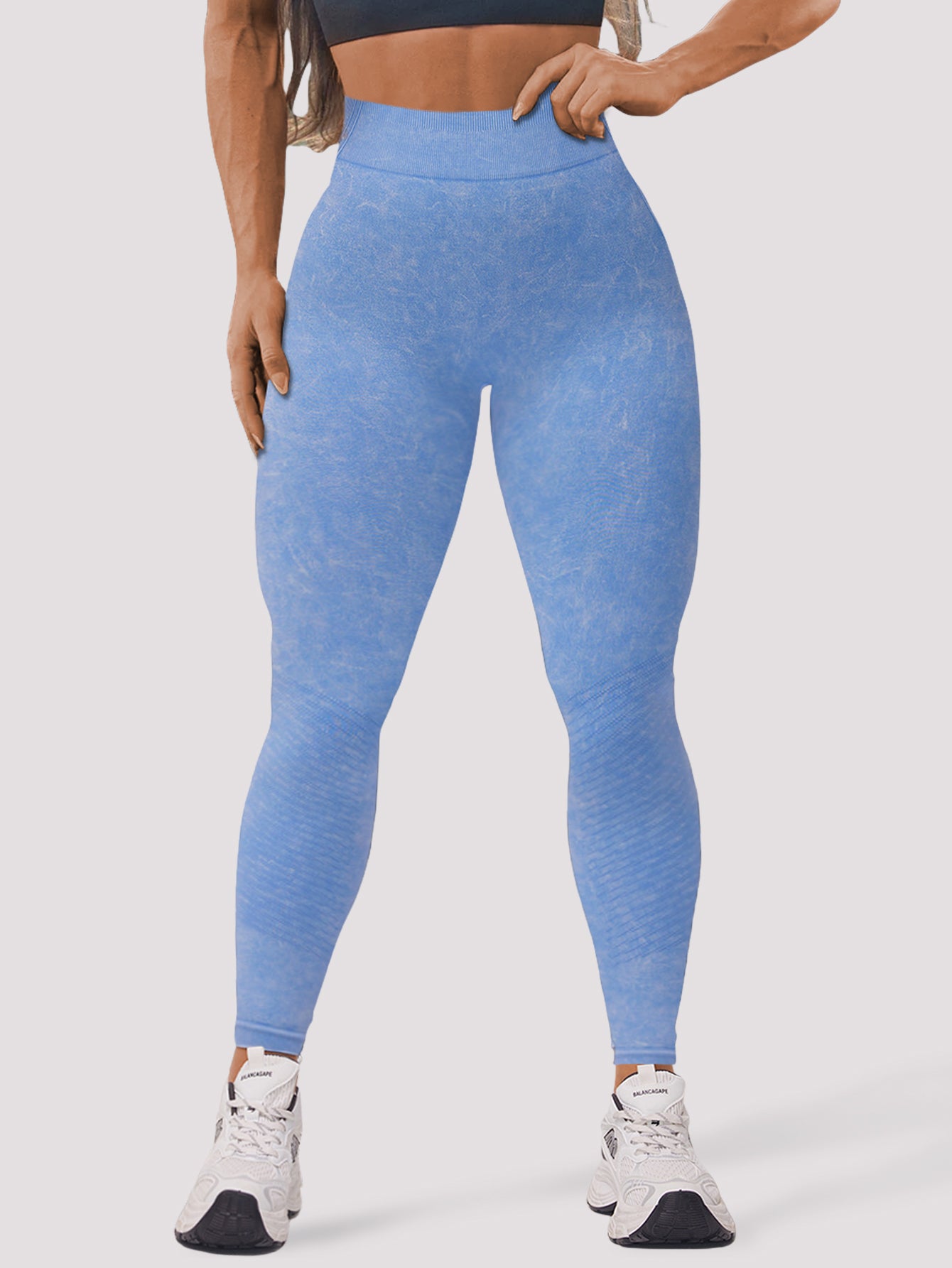 Acid Washed Butt-Lifting Rib-Knit Seamless Leggings