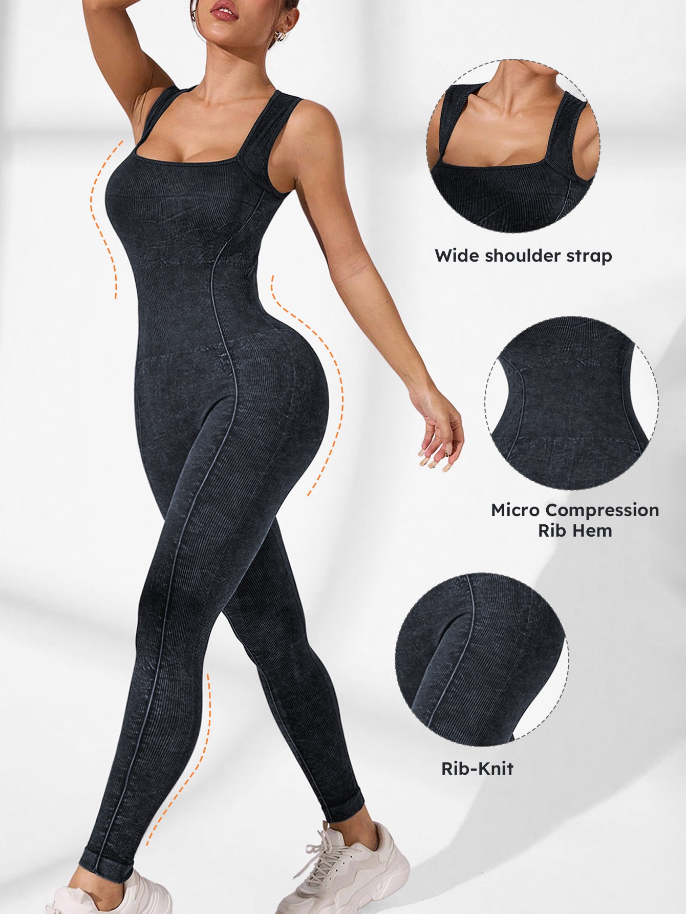 Squra Neck Rib-Knit Tummy Control Jumpsuit