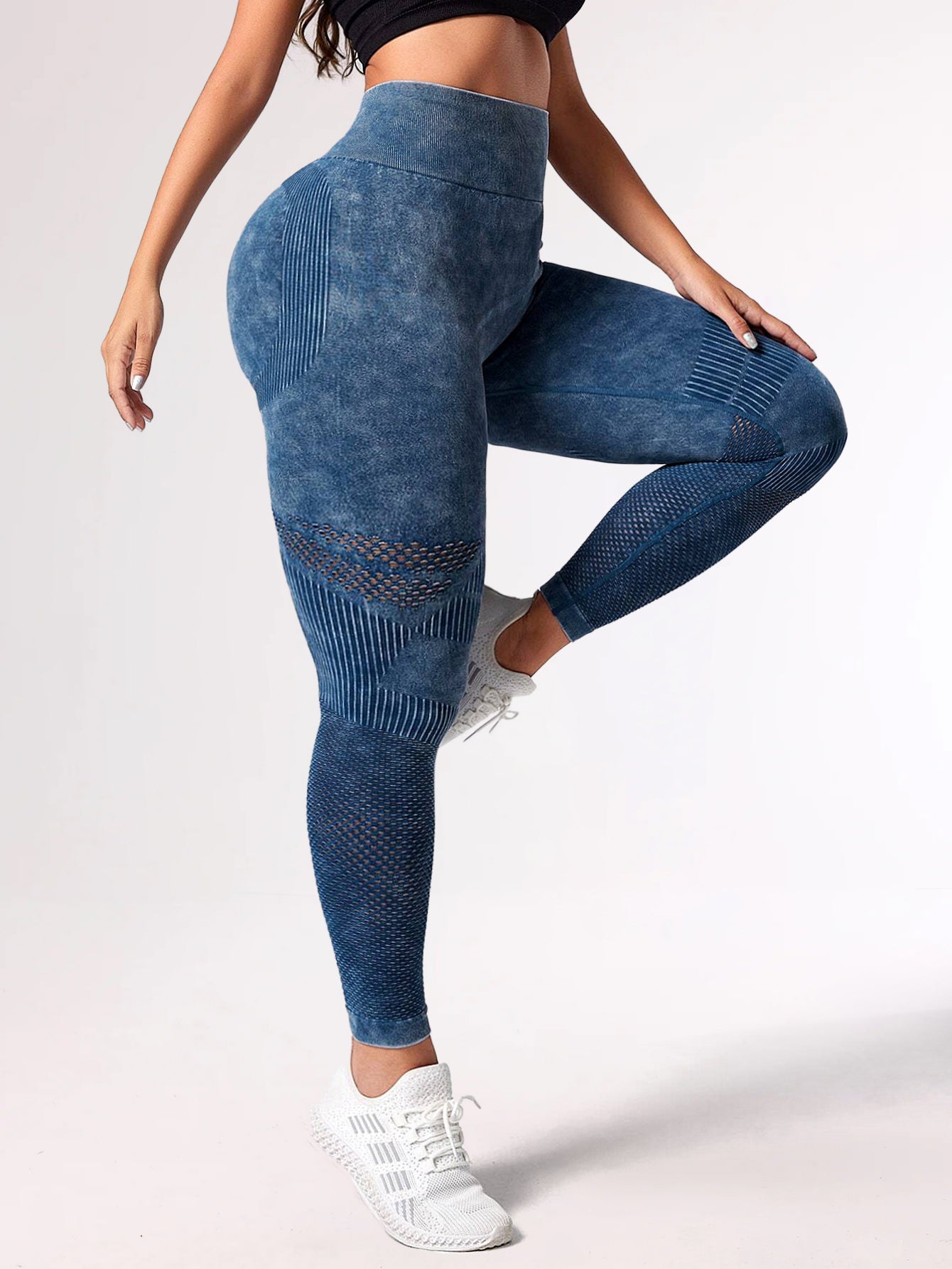 Acid Washed Hollow Design Scrunch Seamless Leggings