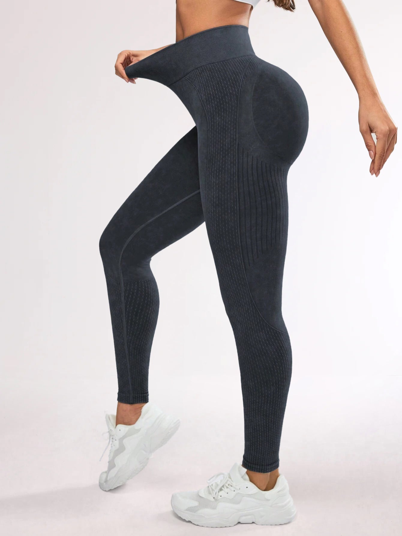 High Waist Acid Wash Butt-Lifting Dashed Line Leggings