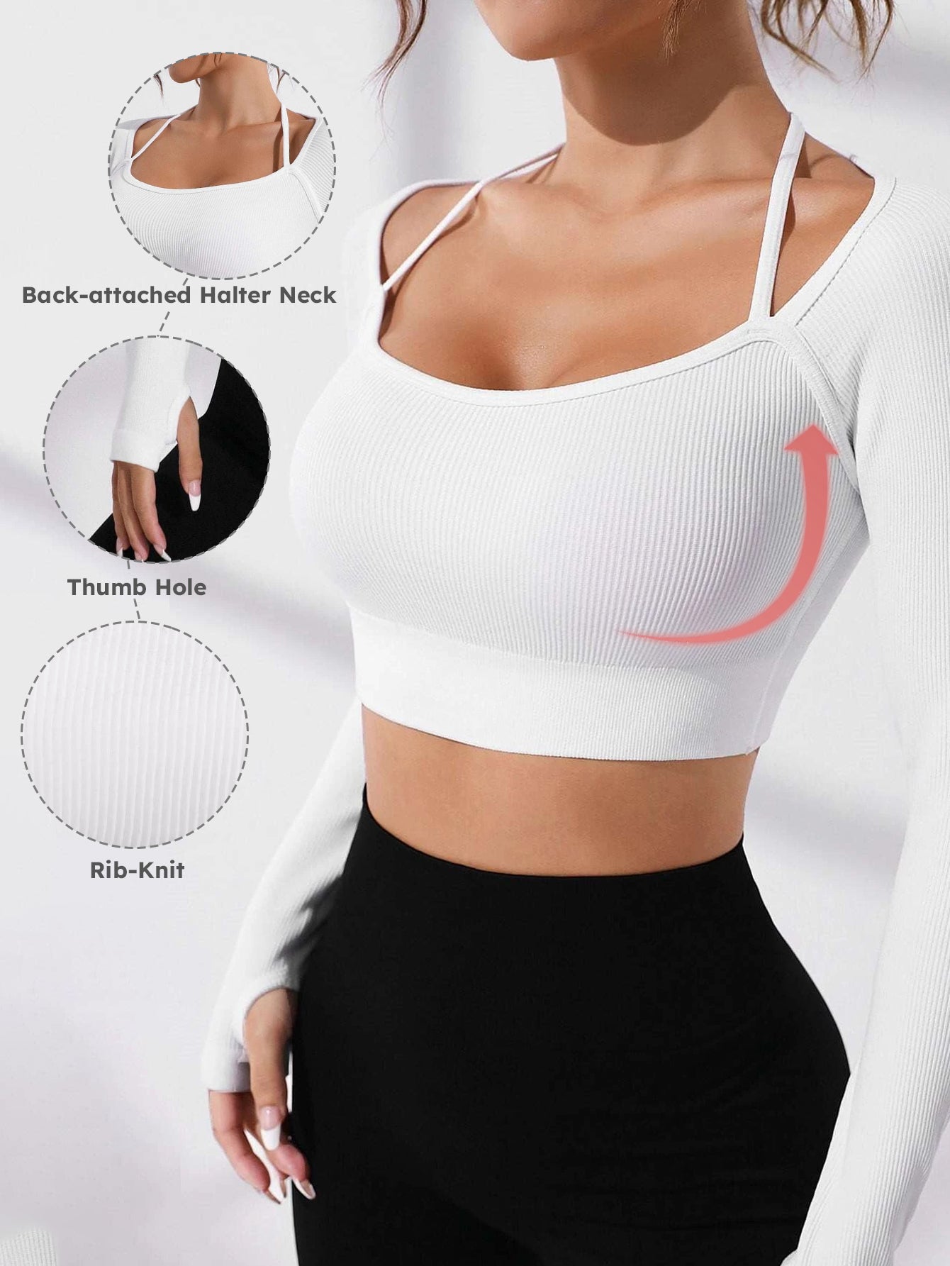 Rib-Knit Thumb Hole Long-Sleeve Crop Top