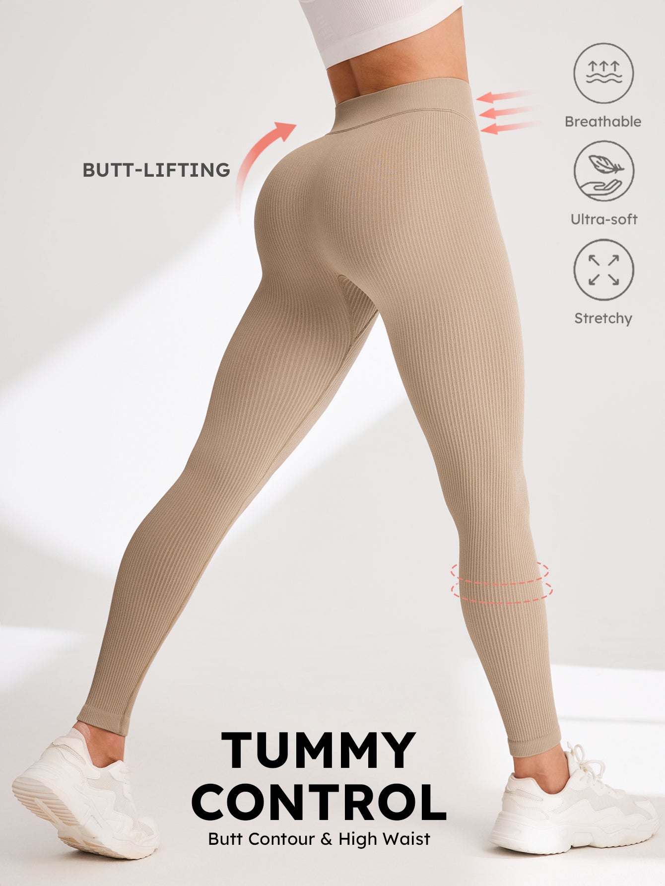 V-Cross Waist Rib-Knit Seamless Leggings