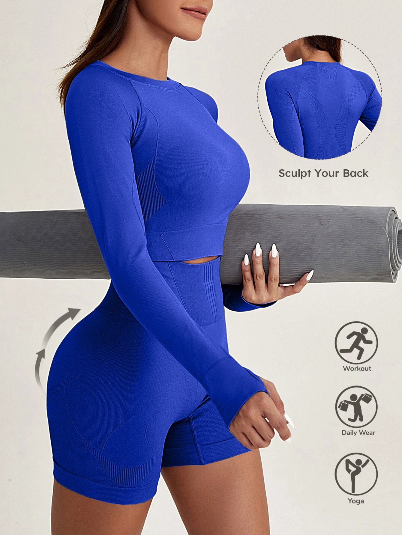 Quick-Drying Thumb Holes Long Sleeve Tops & Shorts Set