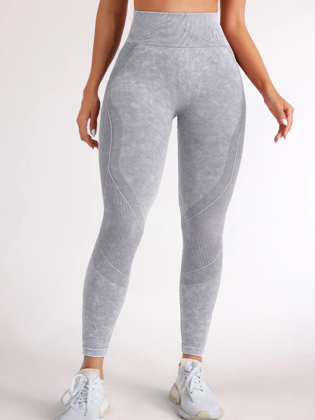 High Waist Acid Washed Smile Line Contour Leggings