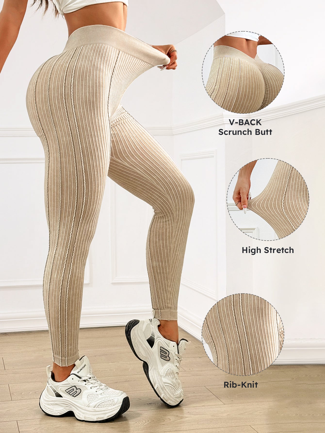 V-Back Scrunch Butt Stripe Texture Leggings