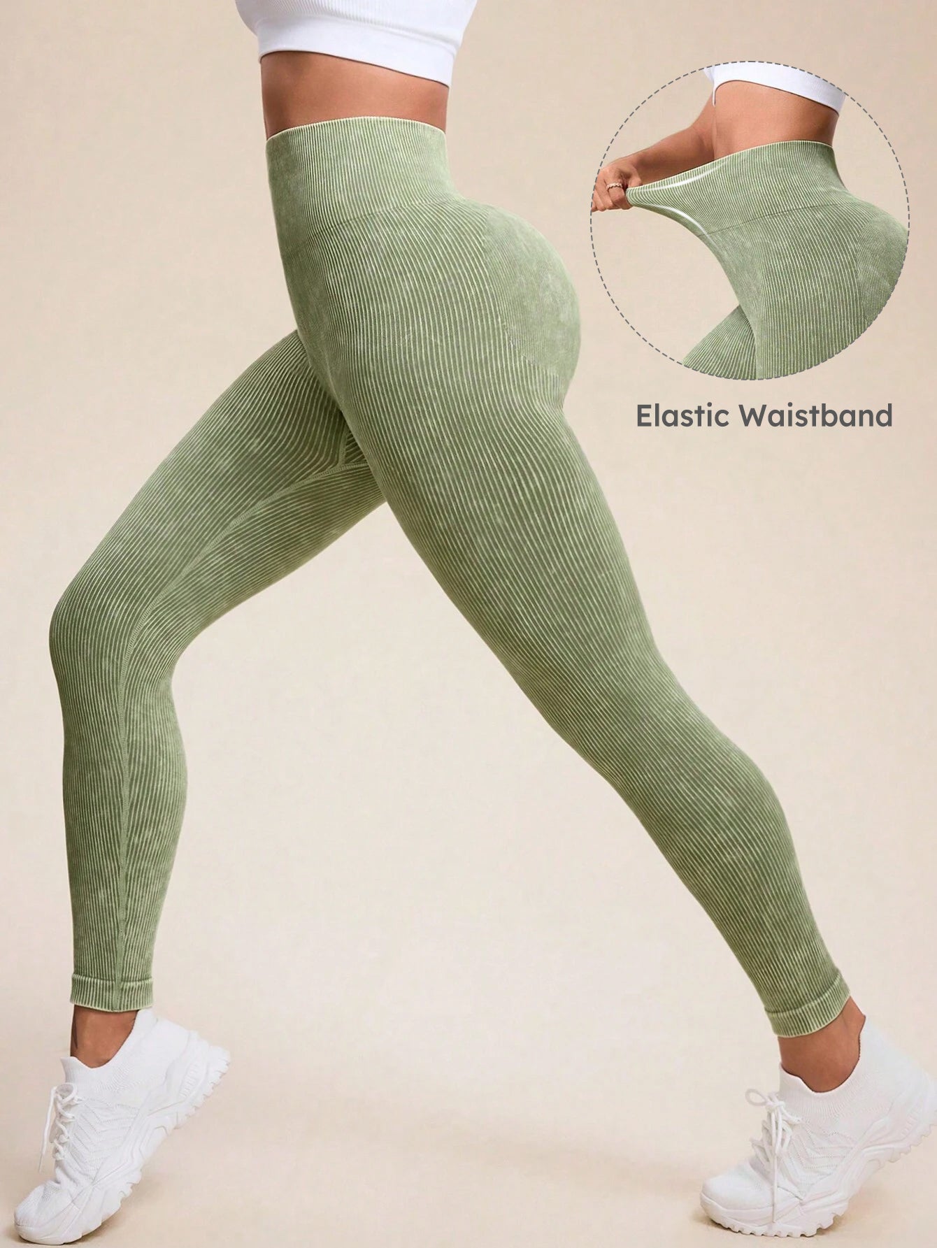 Acid Wash High Waist Butt-Lifting Rib-Knit Seamless Leggings