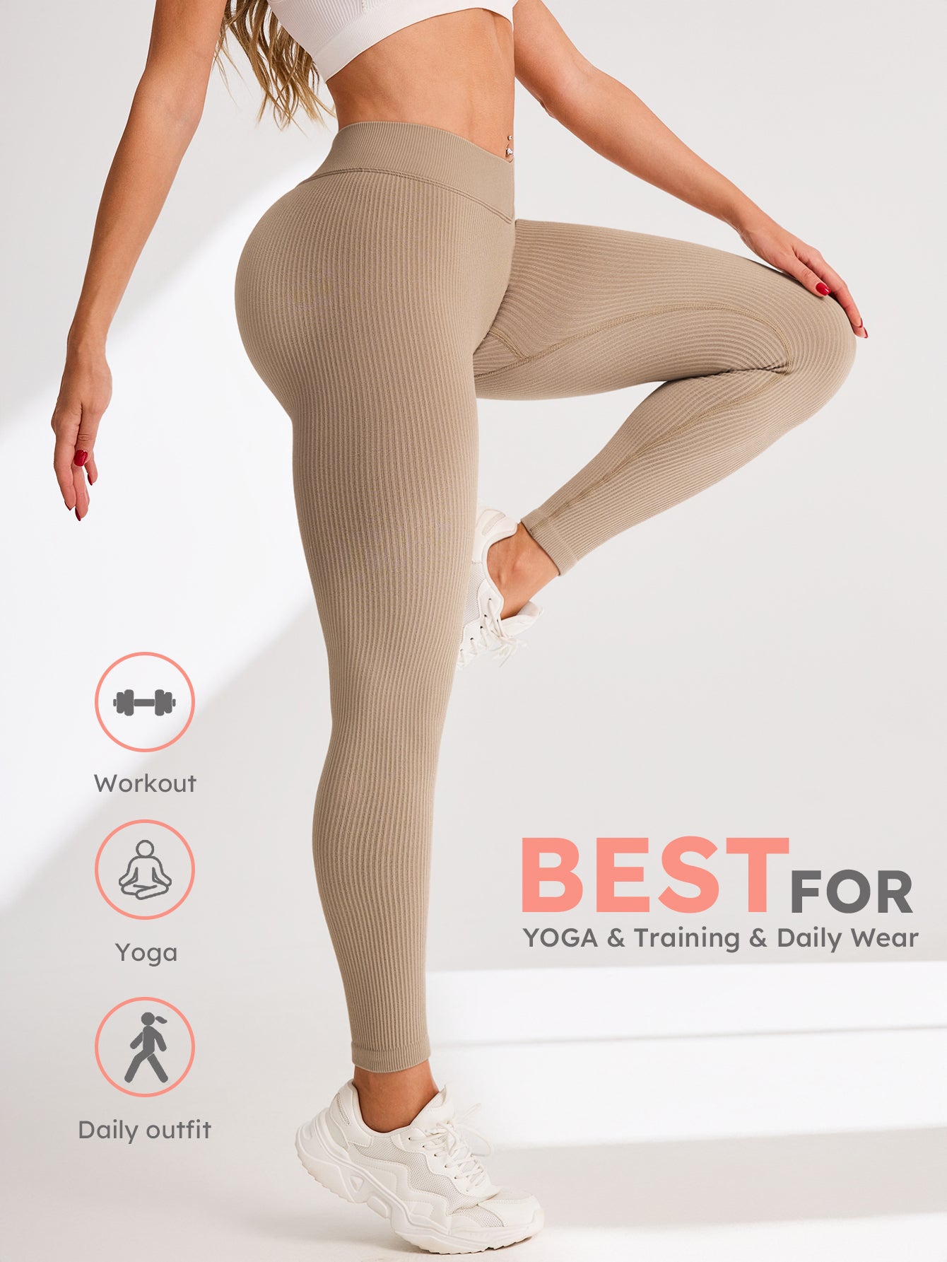 V-Cross Waist Rib-Knit Seamless Leggings