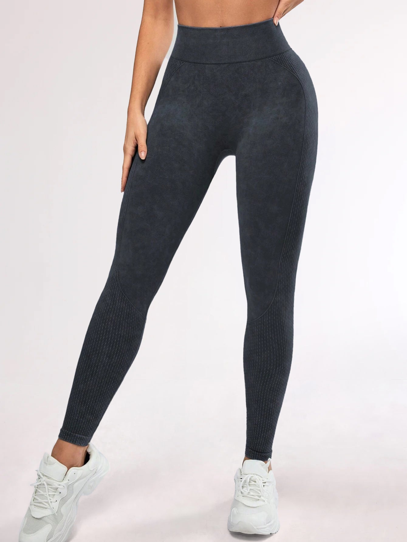 High Waist Acid Wash Butt-Lifting Dashed Line Leggings