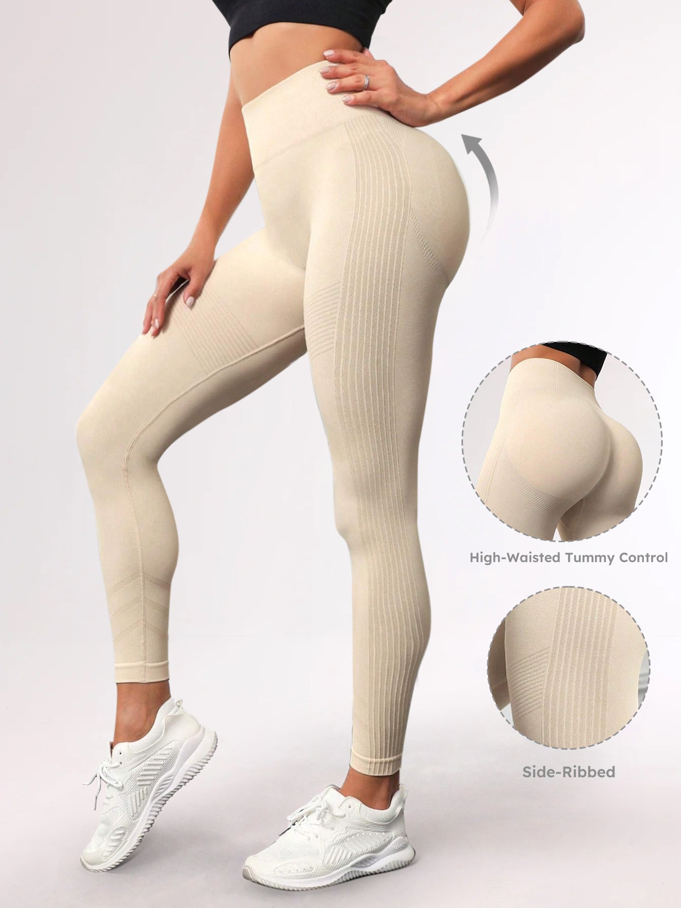 High Waist Tummy Control Side-Ribbed Butt-Lifting Leggings