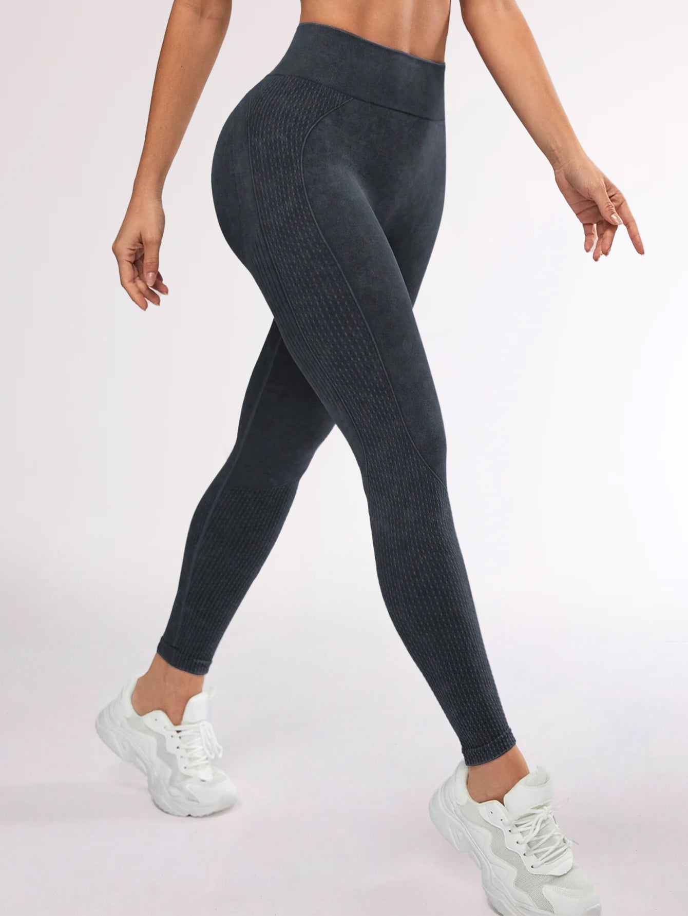 High Waist Acid Wash Butt-Lifting Dashed Line Leggings