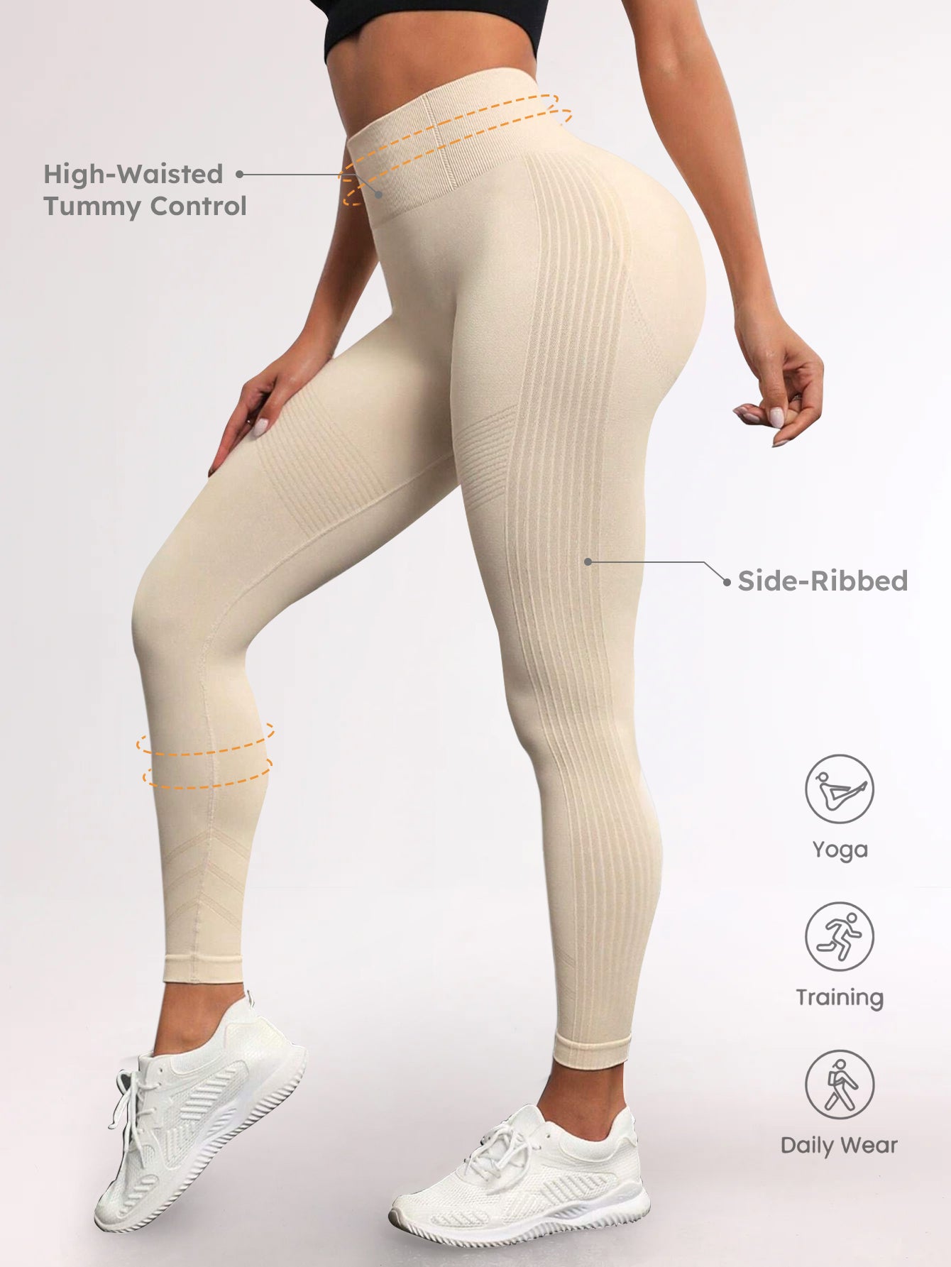 High Waist Tummy Control Side-Ribbed Butt-Lifting Leggings