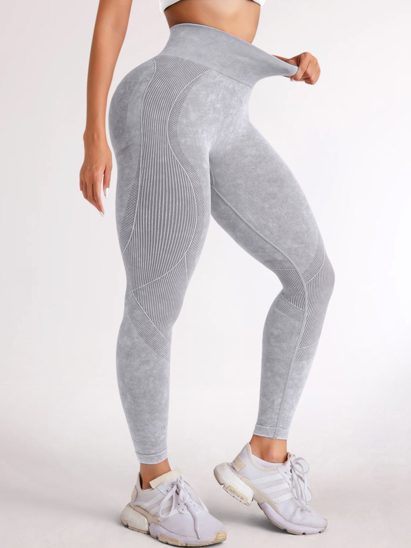 High Waist Acid Washed Smile Line Contour Leggings