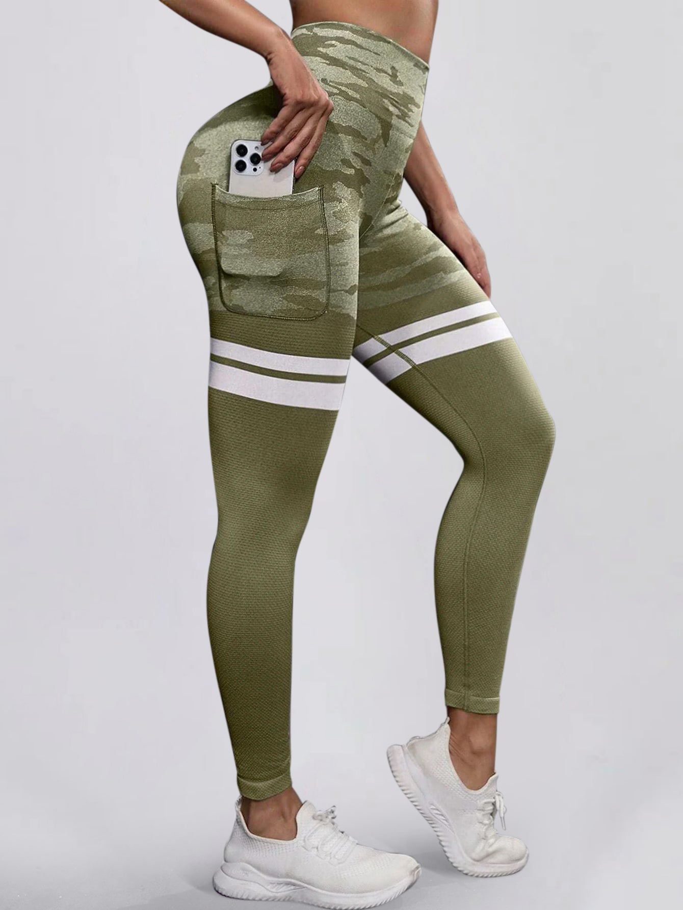 High Waist Camo Print Pocket Seamless Leggings