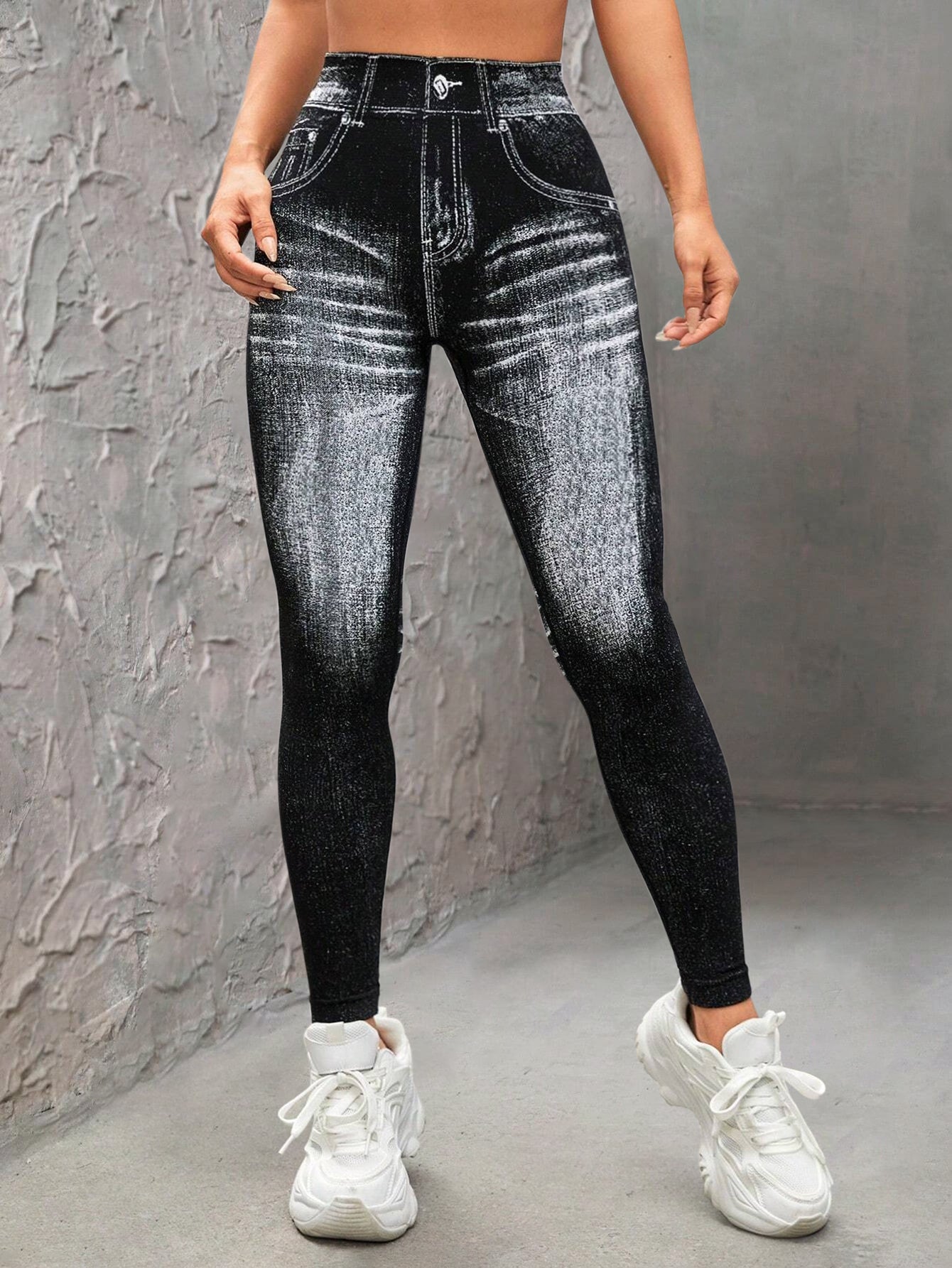 High Waist V-Back Denim Look Leggings