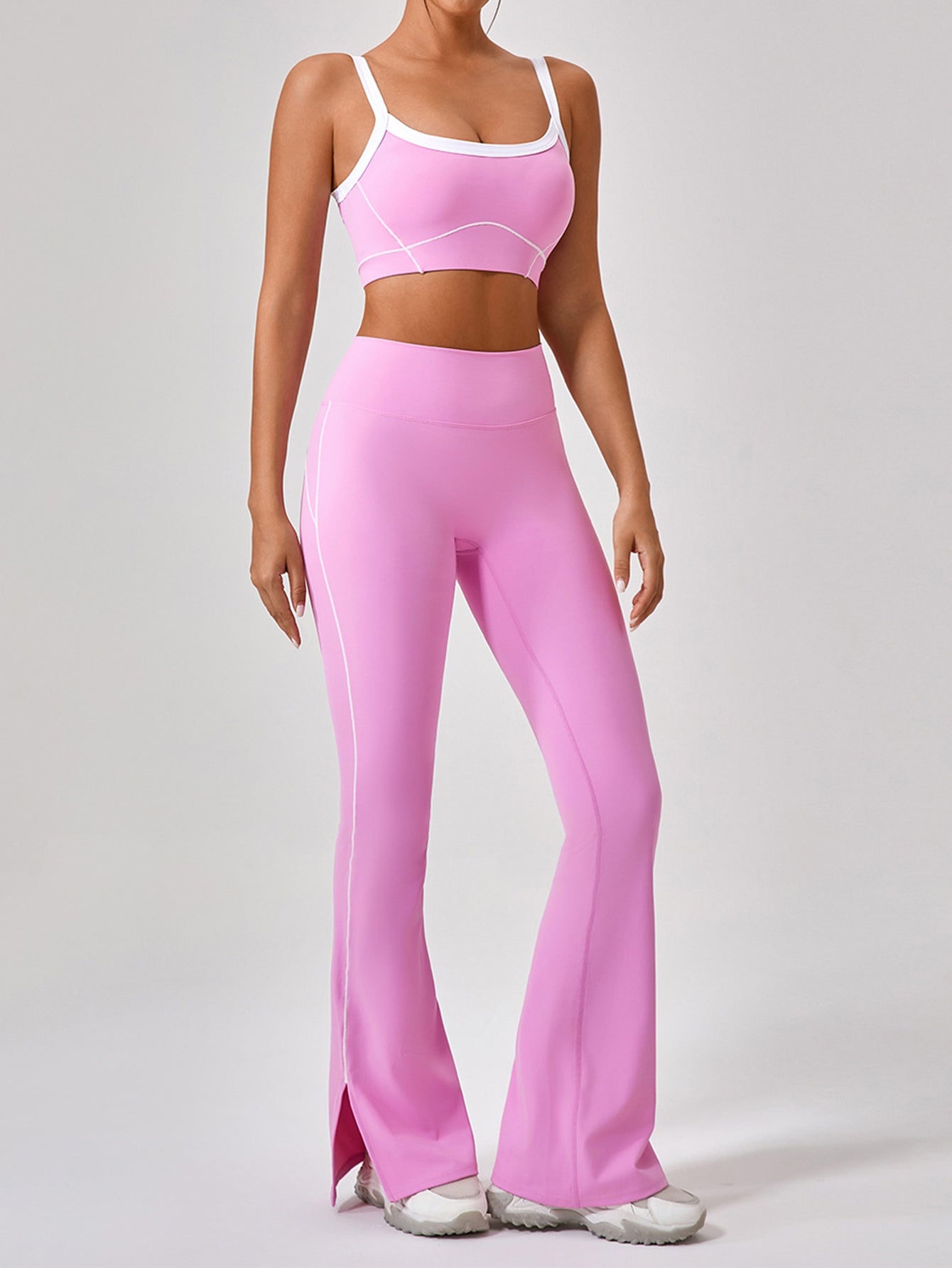 Streamlined Design Sports Bra & Split Hem Flare Pants Set