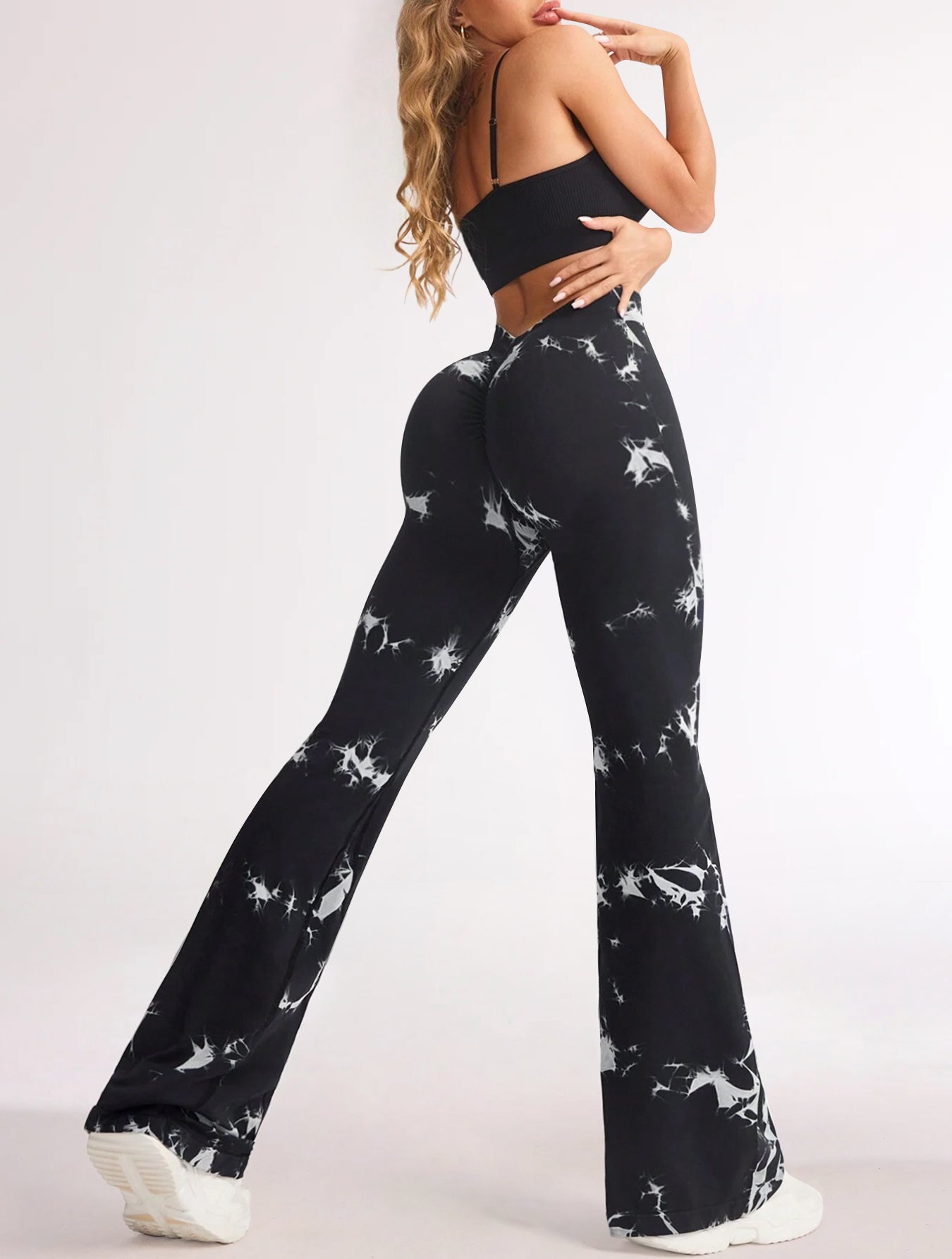 Tummy Control V-Back Tie-Dye Scrunch Flare Pants