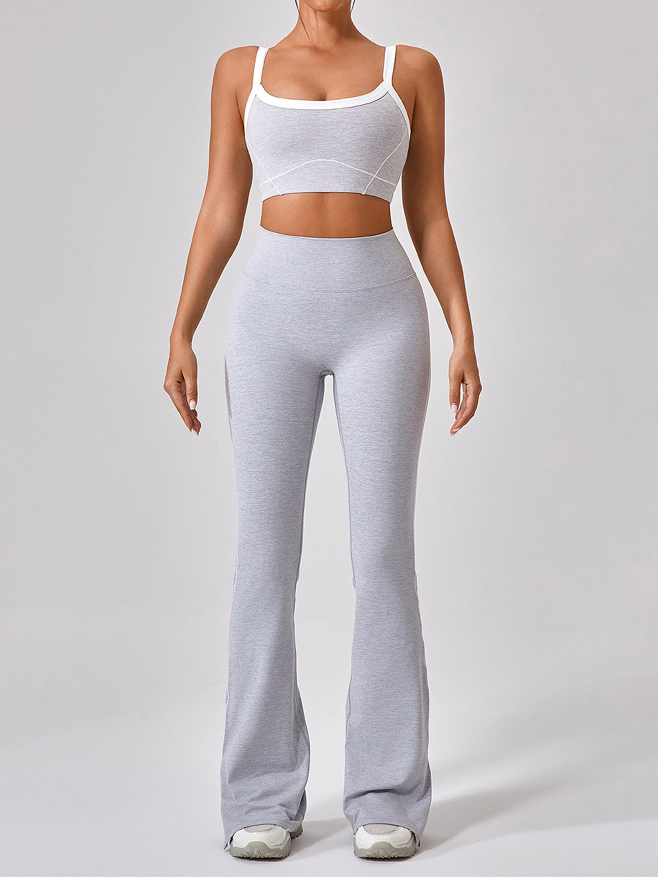 Streamlined Design Sports Bra & Split Hem Flare Pants Set