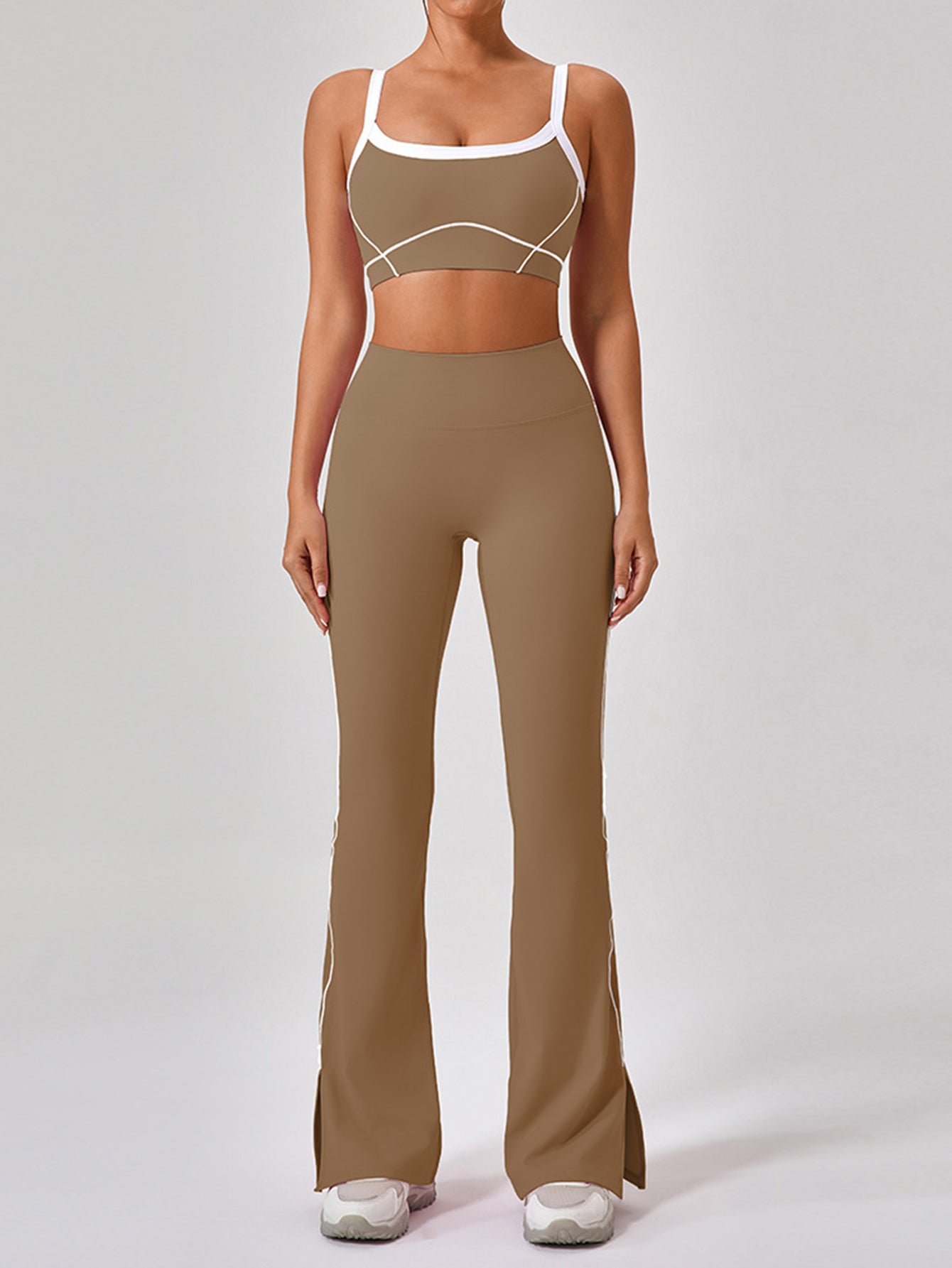 Streamlined Design Sports Bra & Split Hem Flare Pants Set