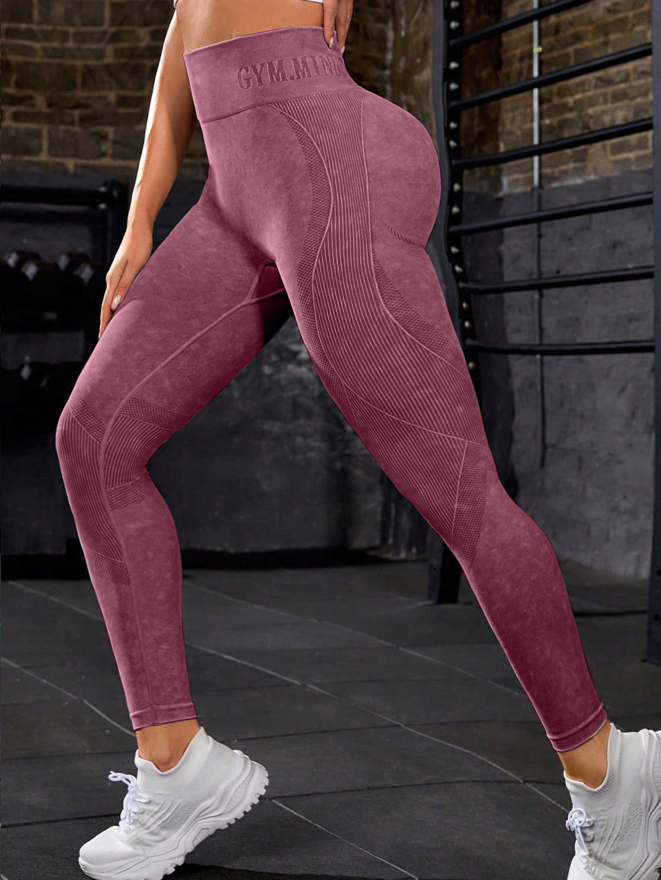 High Waist Acid Washed Smile Line Contour Leggings