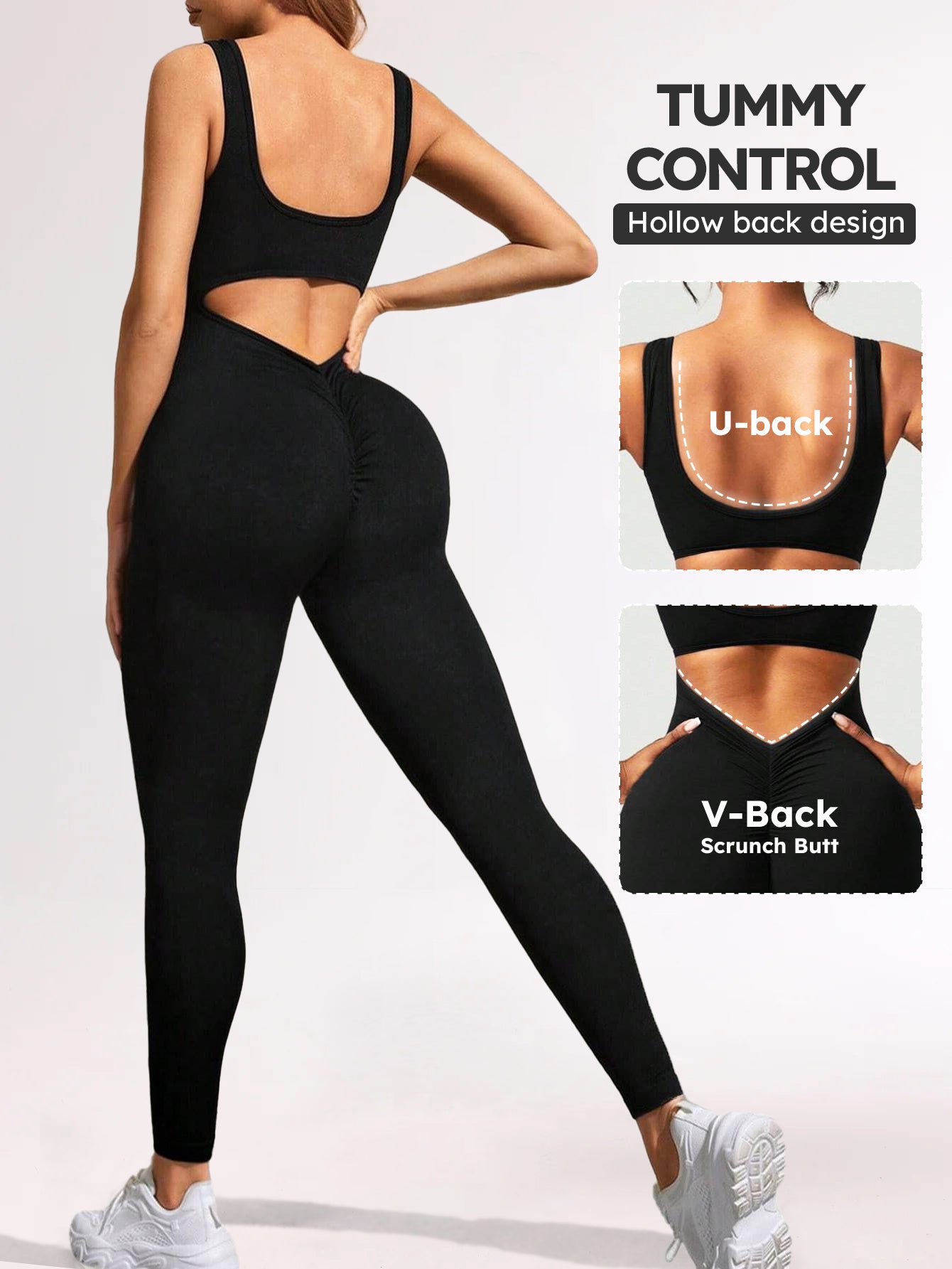 Tummy Control Hollow-Out Back Scrunch Seamless Jumpsuit