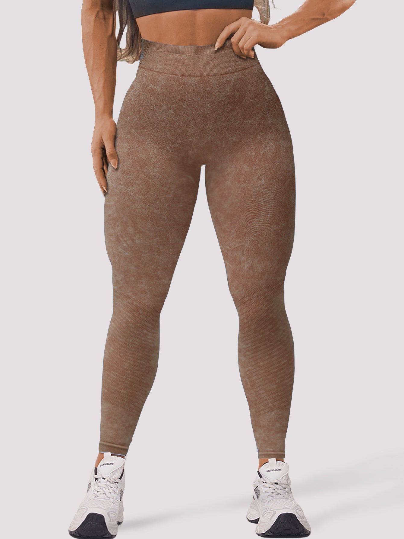 Acid Washed Butt-Lifting Rib-Knit Seamless Leggings