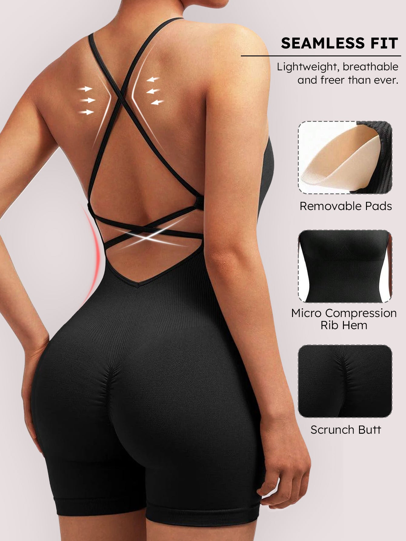 High-stretch Cross-back Seamless Romper