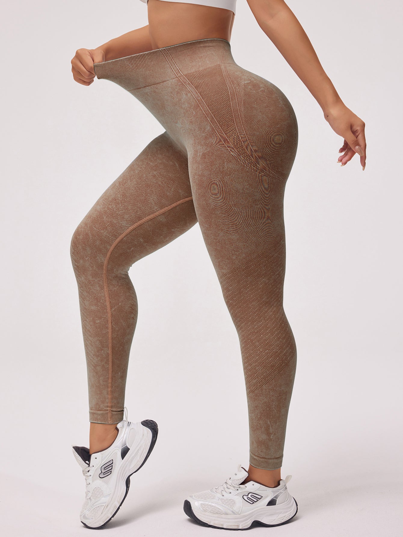 Acid Washed Butt-Lifting Rib-Knit Seamless Leggings