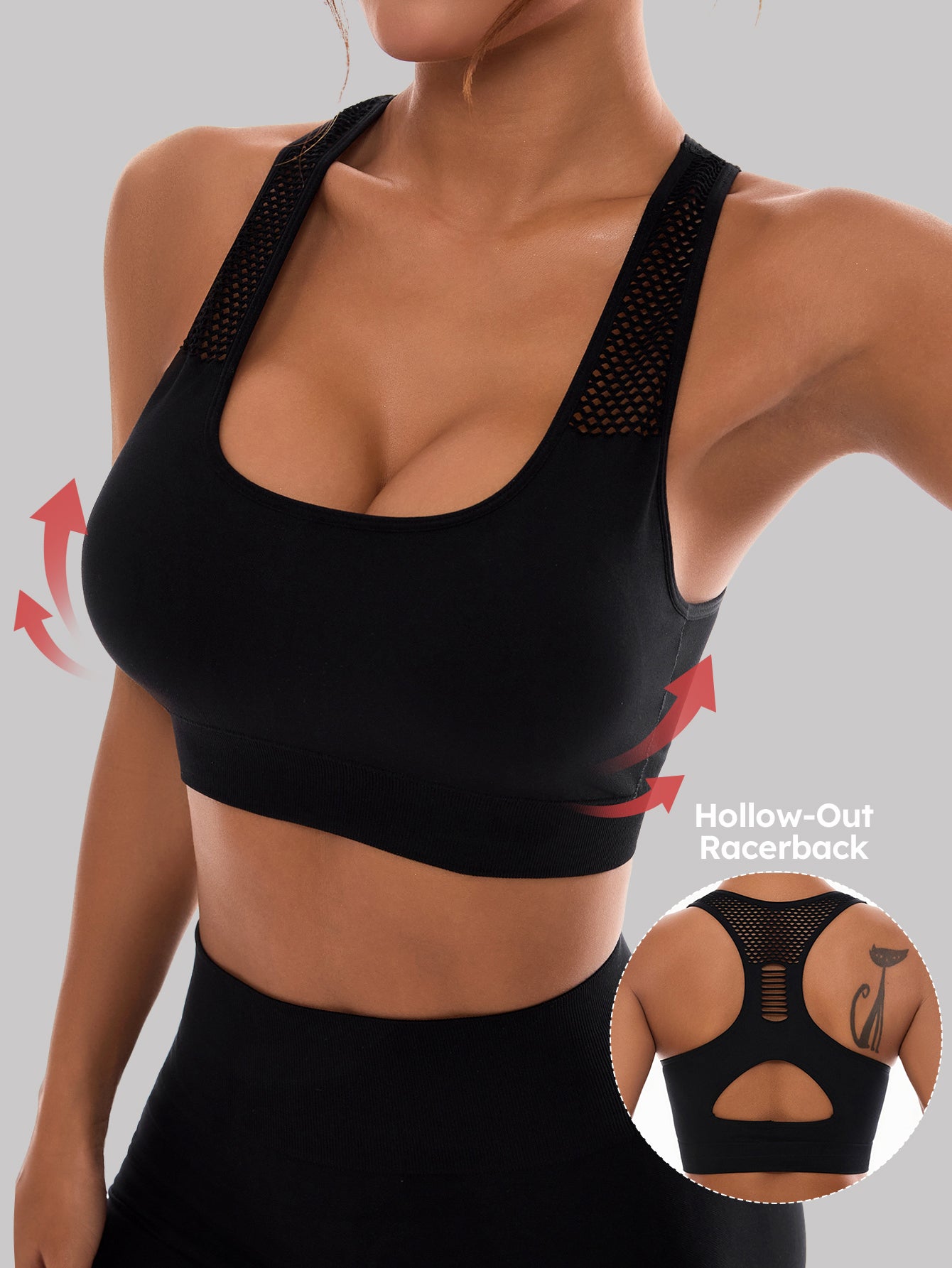 Square Neck Hollow-Out Racerback Sports Bra