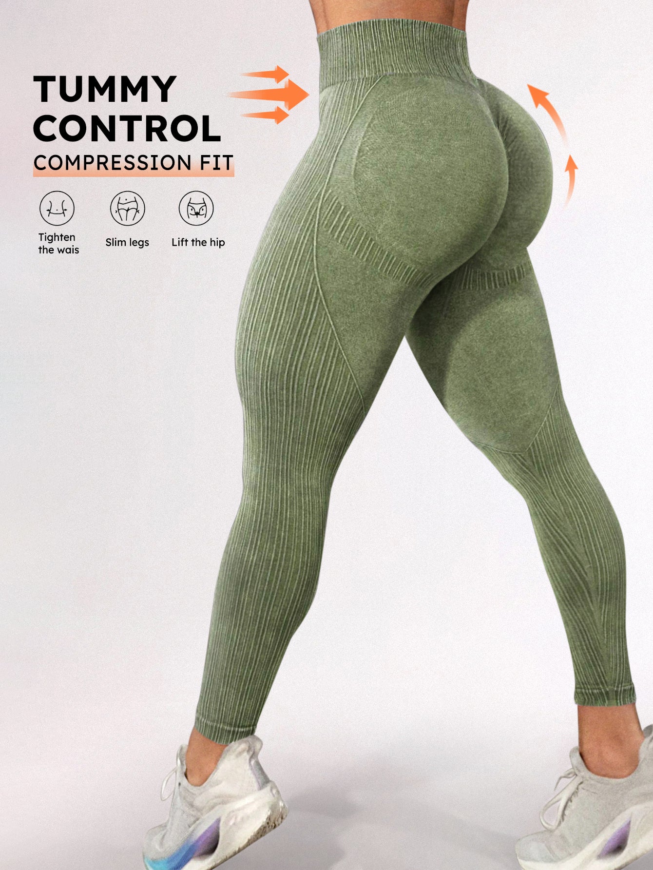 High Waist Acid Wash Butt-Lifting Rib-Knit Leggings