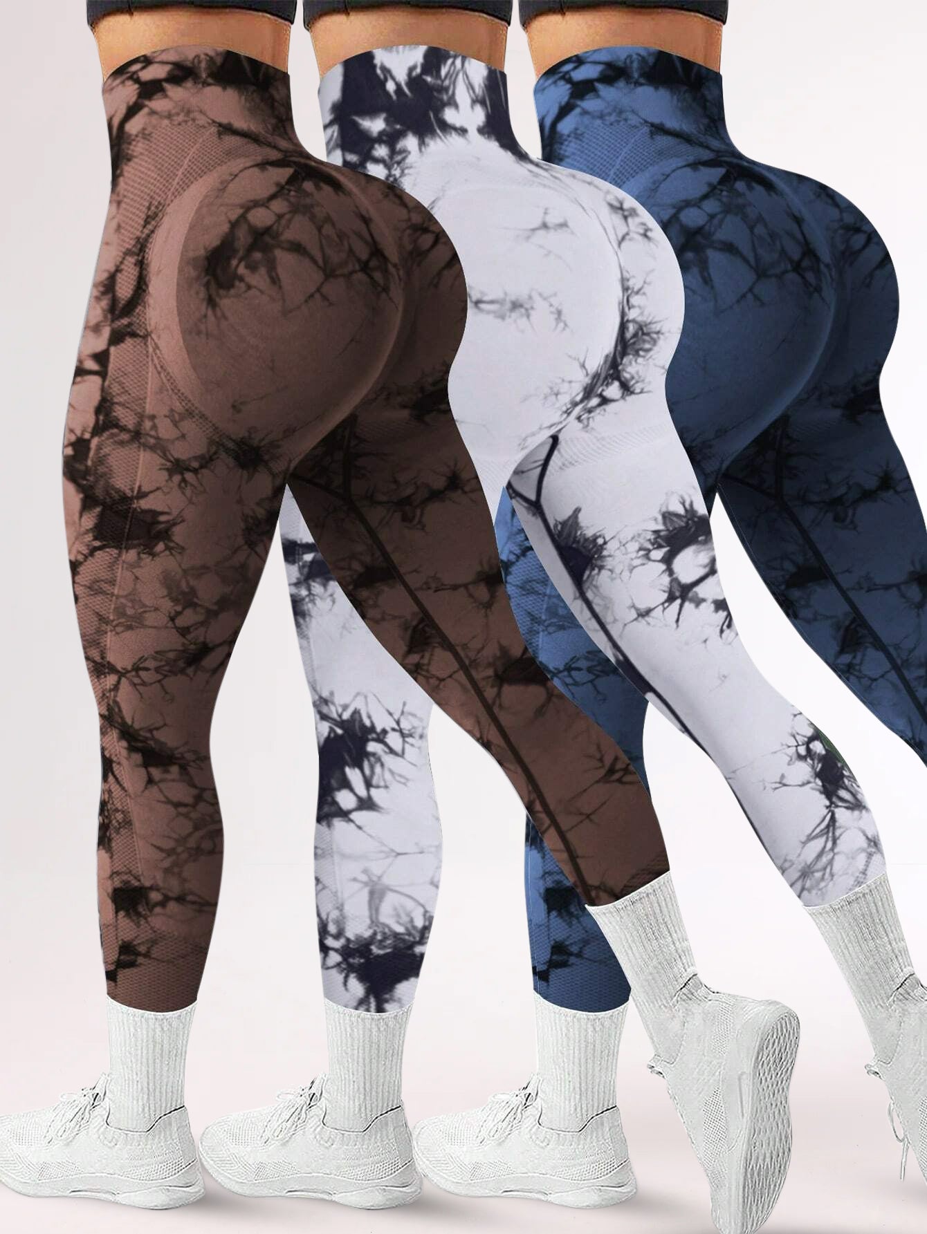 3-Piece High Waist Tie-Dye Butt-Lifting Seamless Legging Set