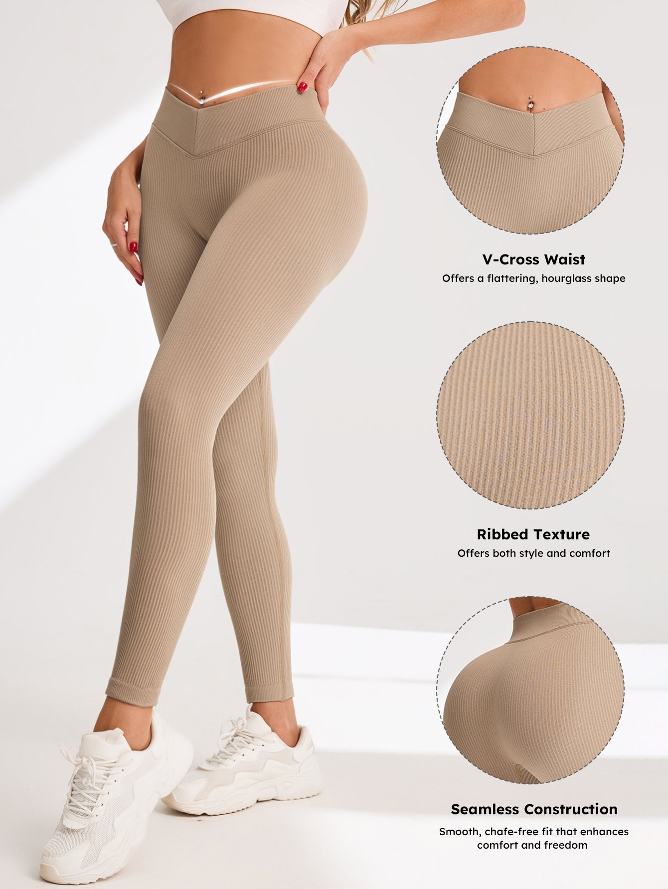 V-Cross Waist Rib-Knit Seamless Leggings