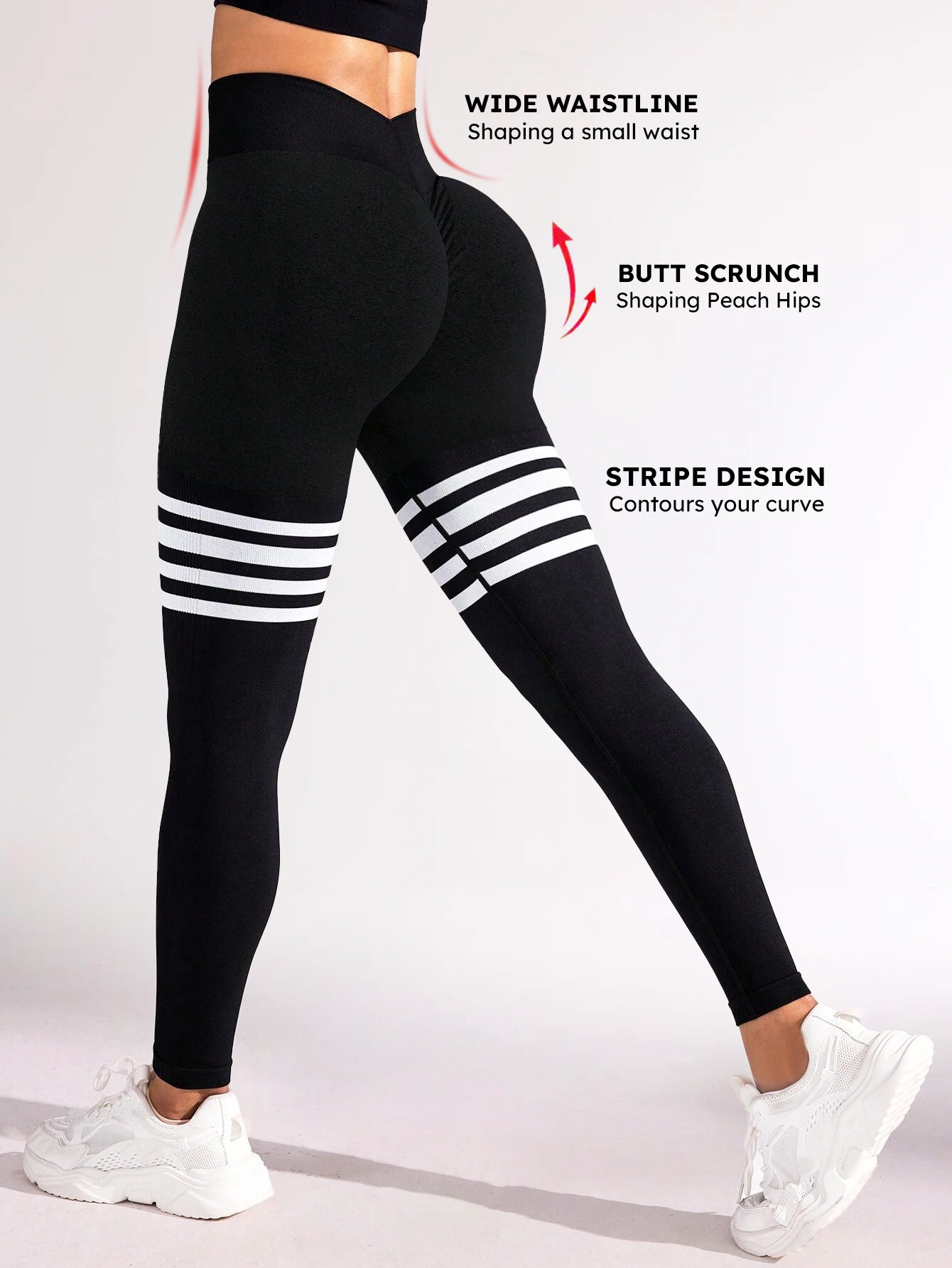 V-Back Side-Ribbed Scrunch Butt Stripe Print Leggings