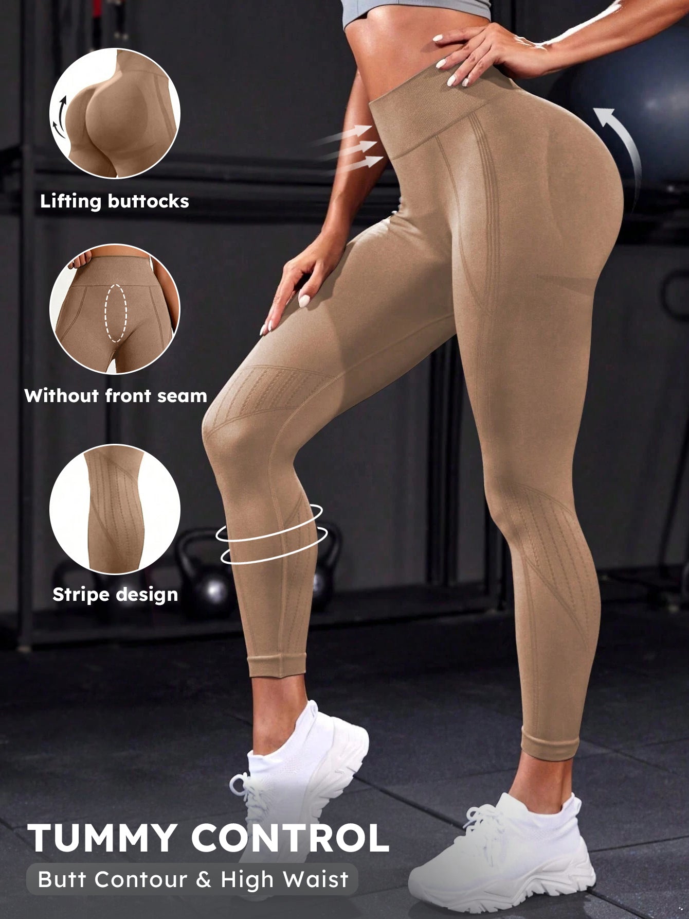 High Waist Butt Contour Stripe Design Leggings