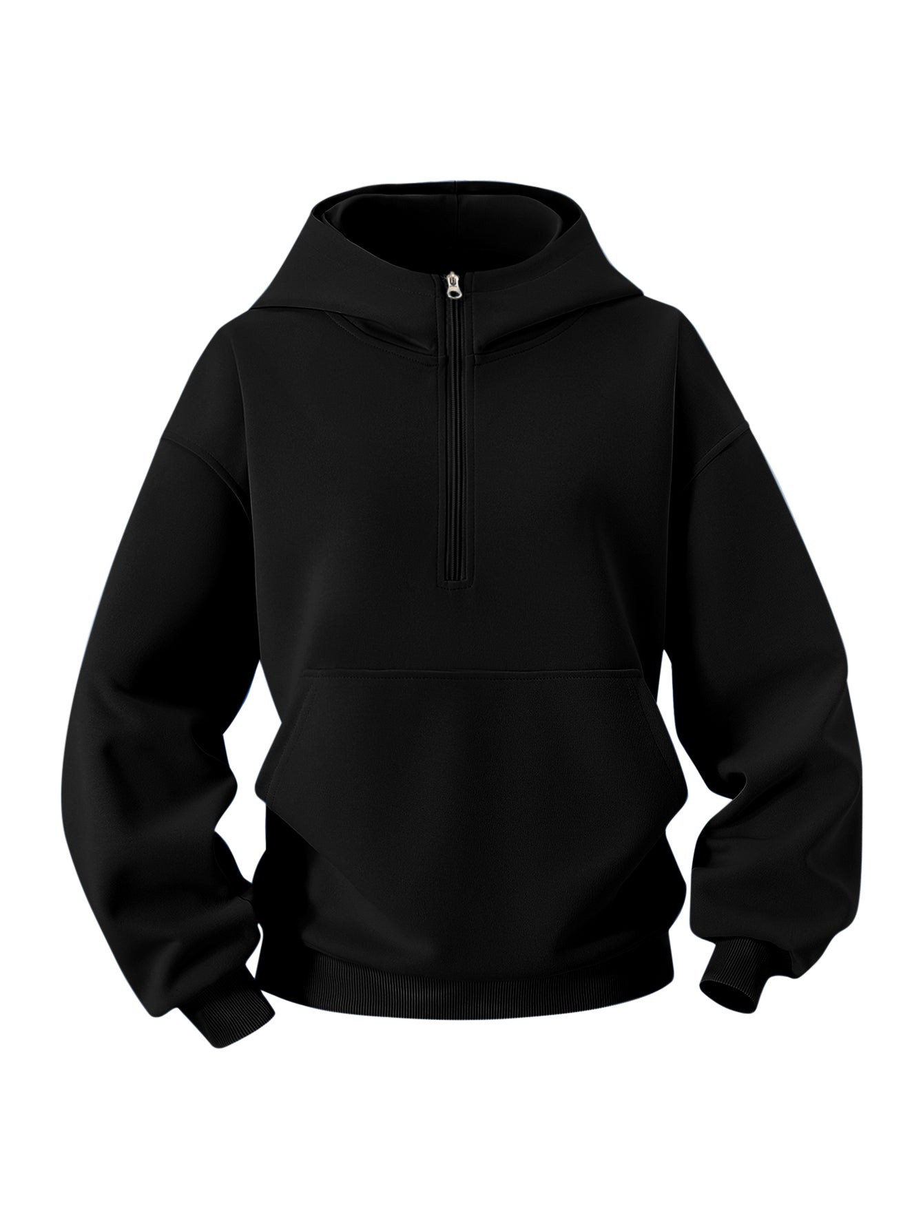 Women’s Dual Pockets & Ribbed Hem Half-Zip Hoodie
