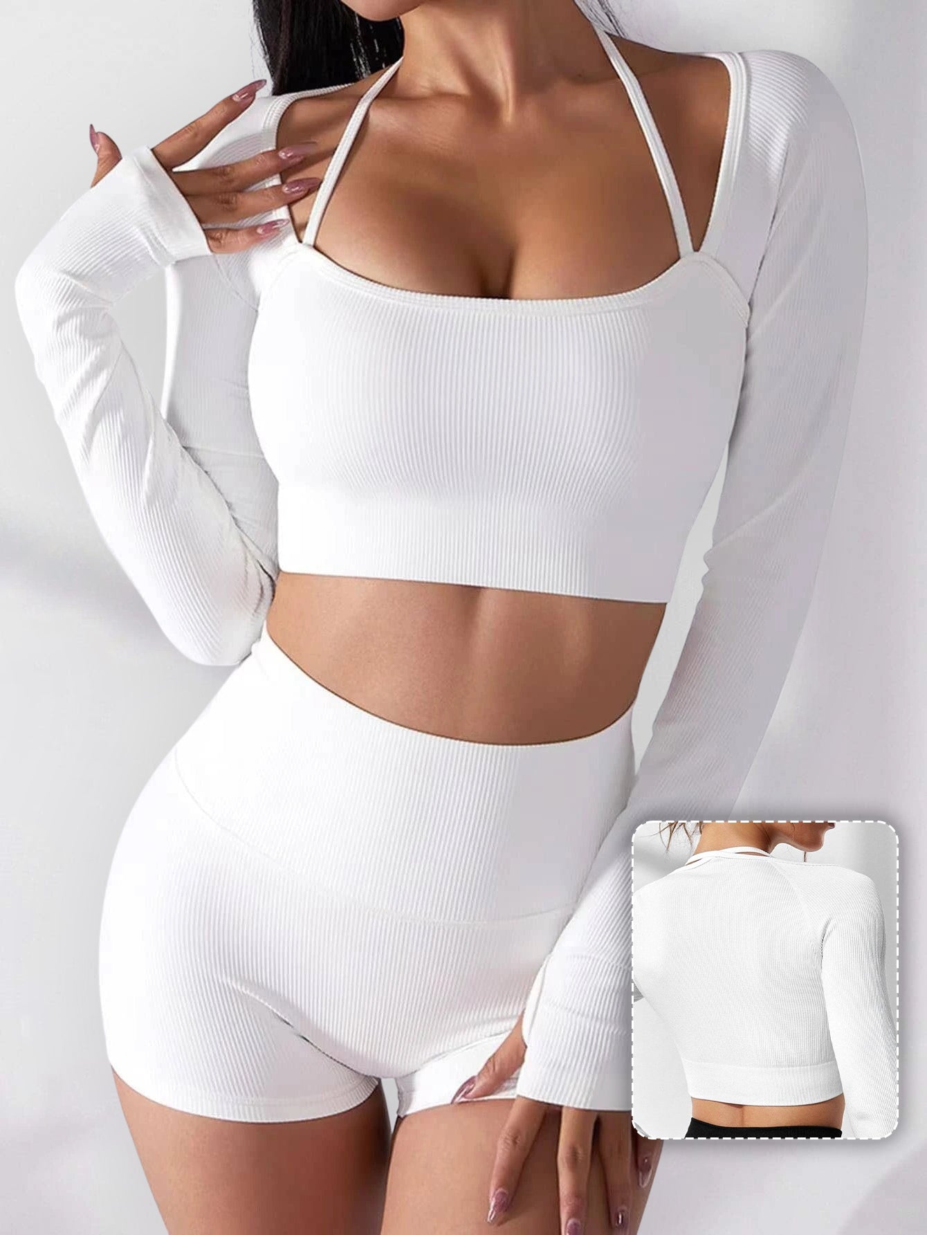 Rib-Knit Thumb Hole Long-Sleeve Crop Top