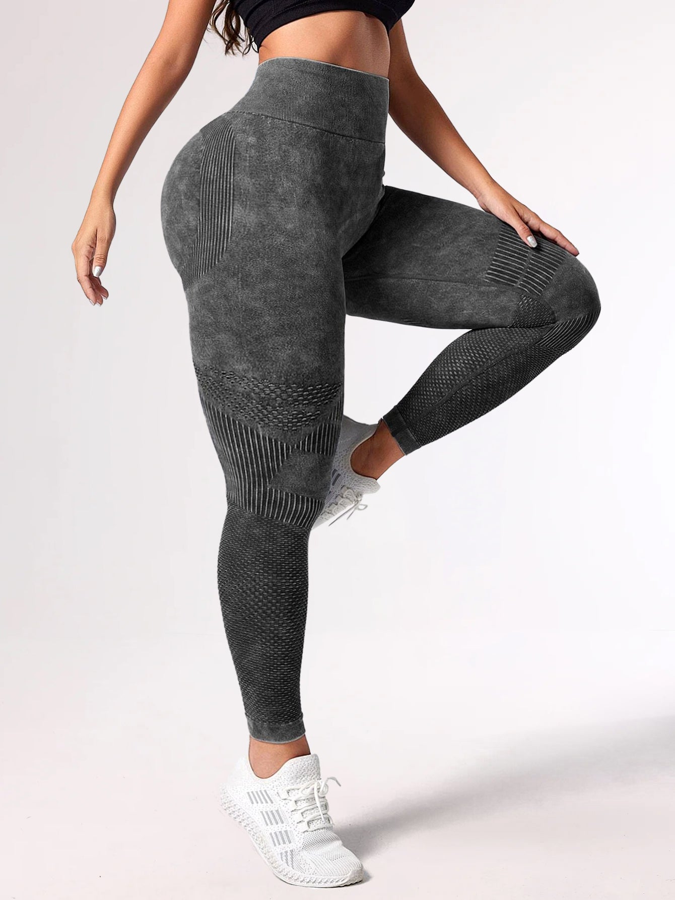 Acid Washed Hollow Design Scrunch Seamless Leggings