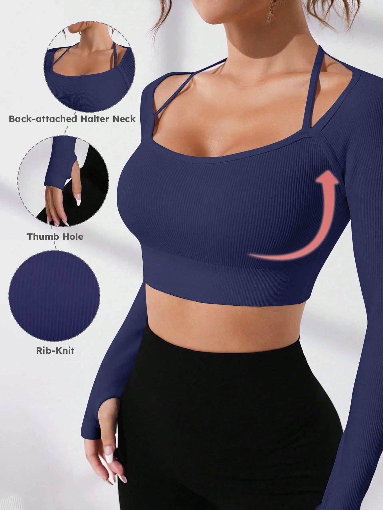 Rib-Knit Thumb Hole Long-Sleeve Crop Top