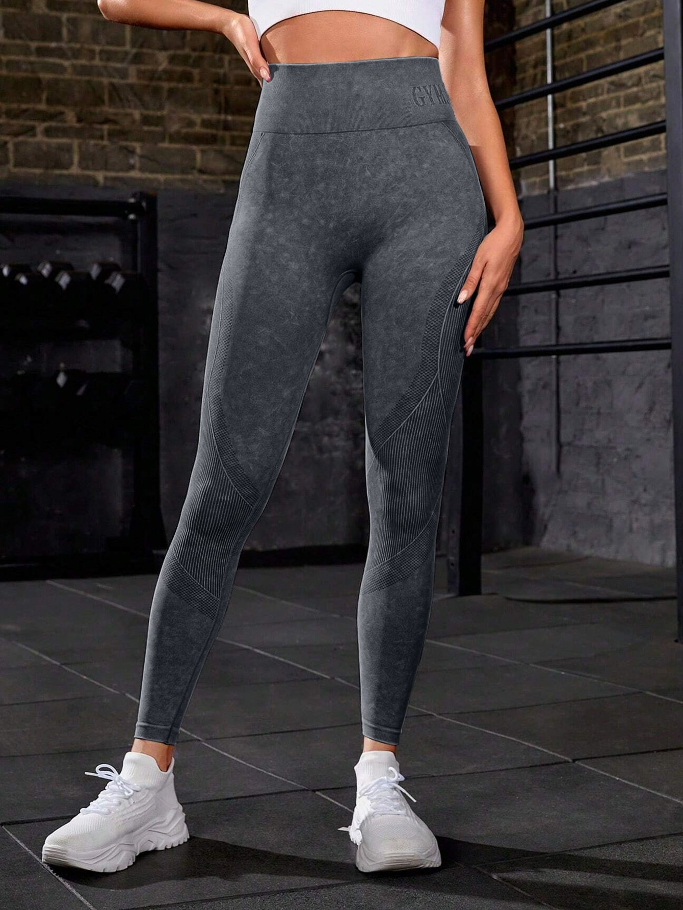 High Waist Acid Washed Smile Line Contour Leggings