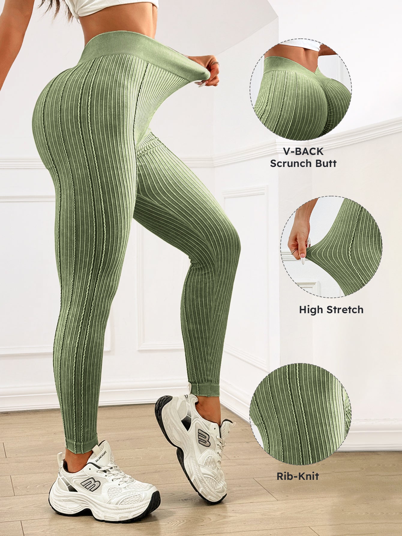 V-Back Scrunch Butt Stripe Texture Leggings