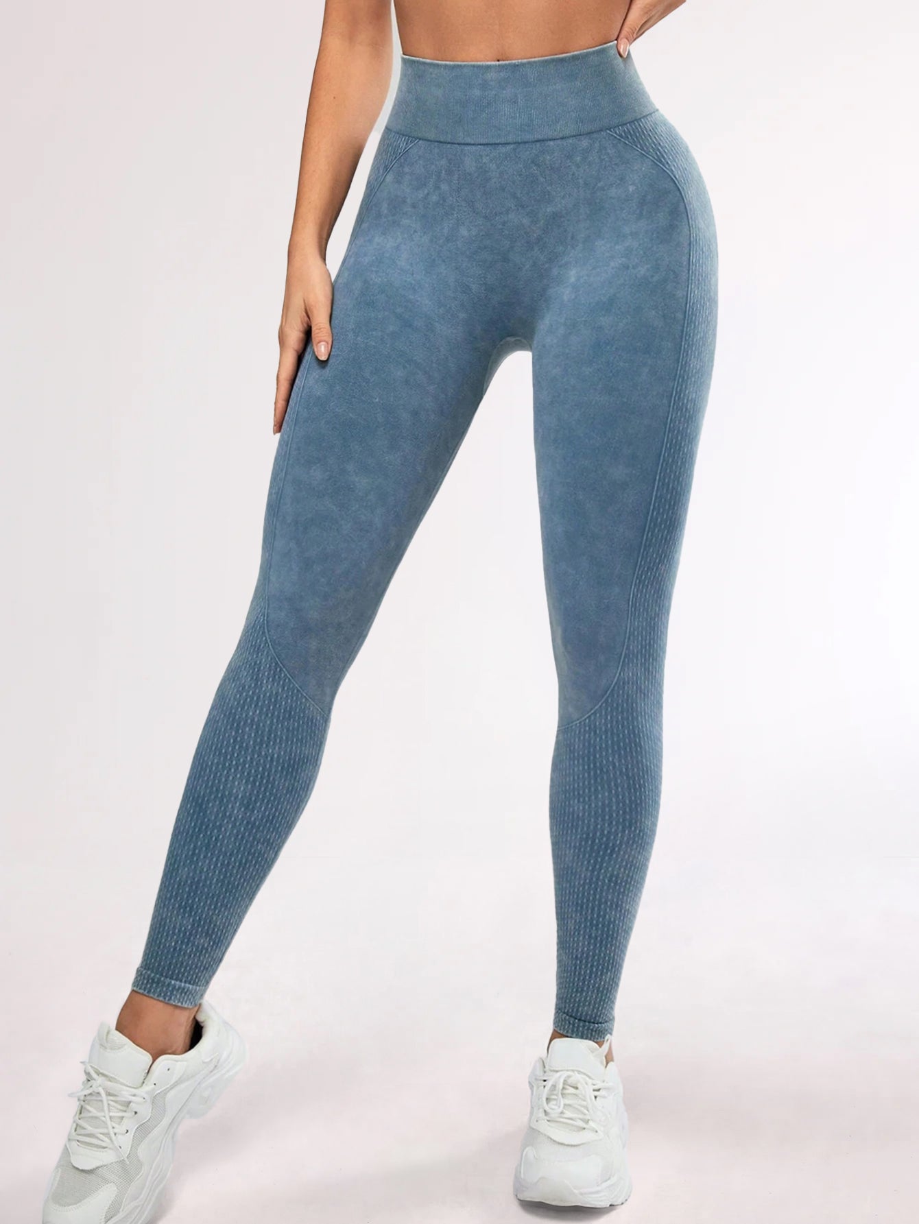 High Waist Acid Wash Butt-Lifting Dashed Line Leggings