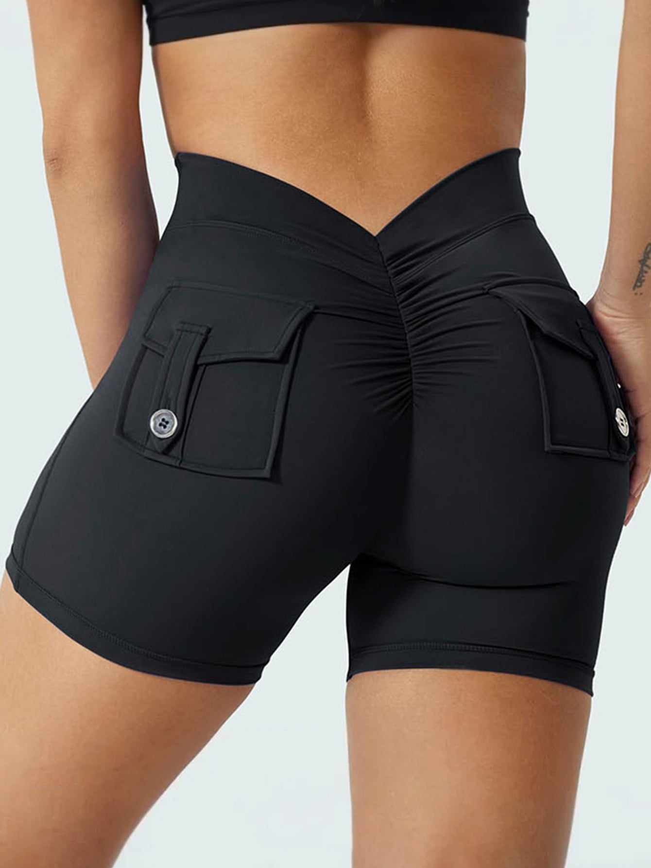 V-Back Scrunch Butt Back Pockets Shorts