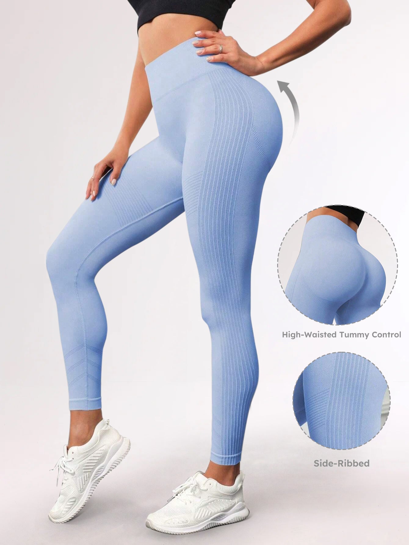 High Waist Tummy Control Side-Ribbed Butt-Lifting Leggings