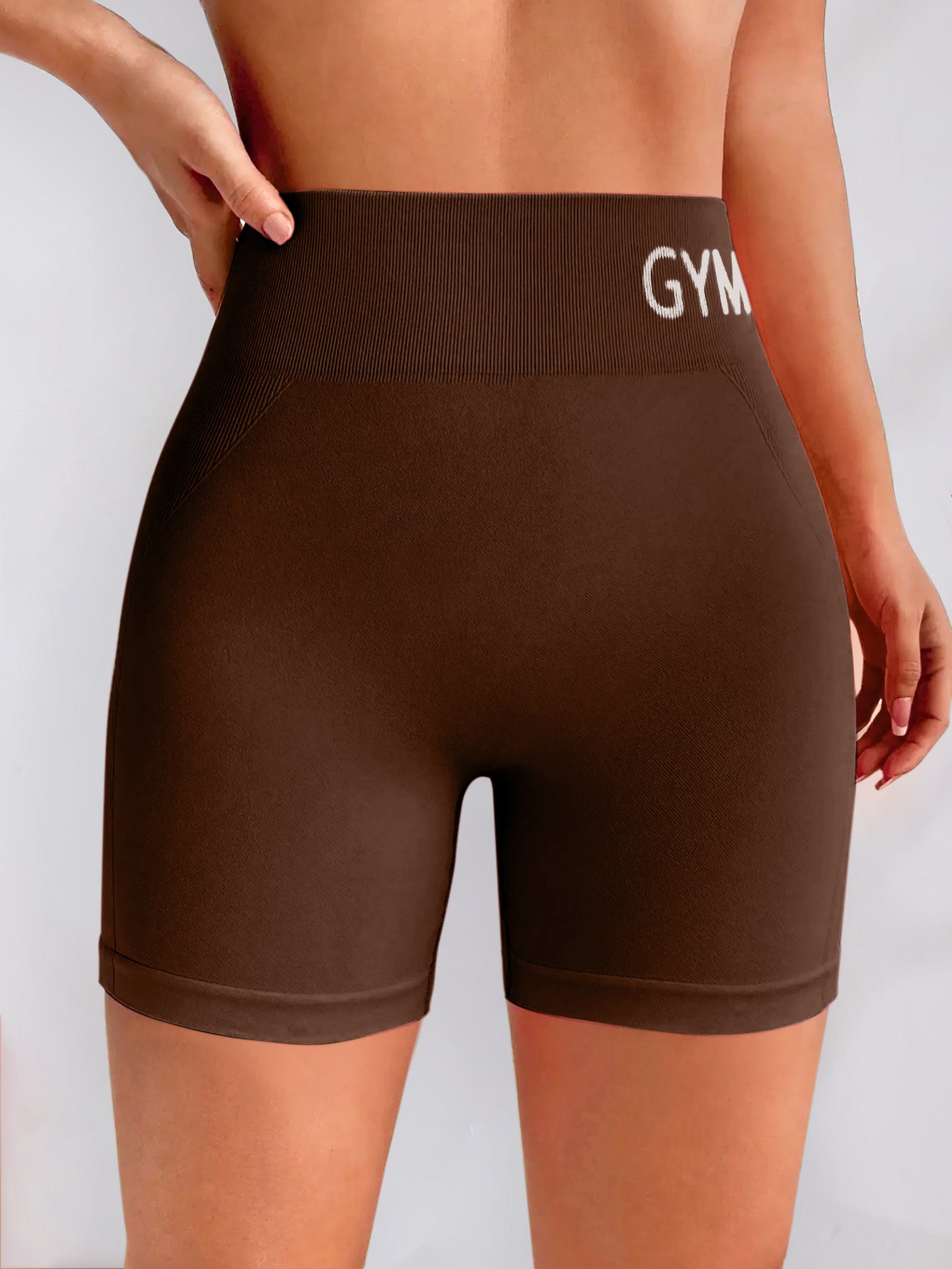 Letter Printed Side-Ribbed Butt Contour Seamless Shorts