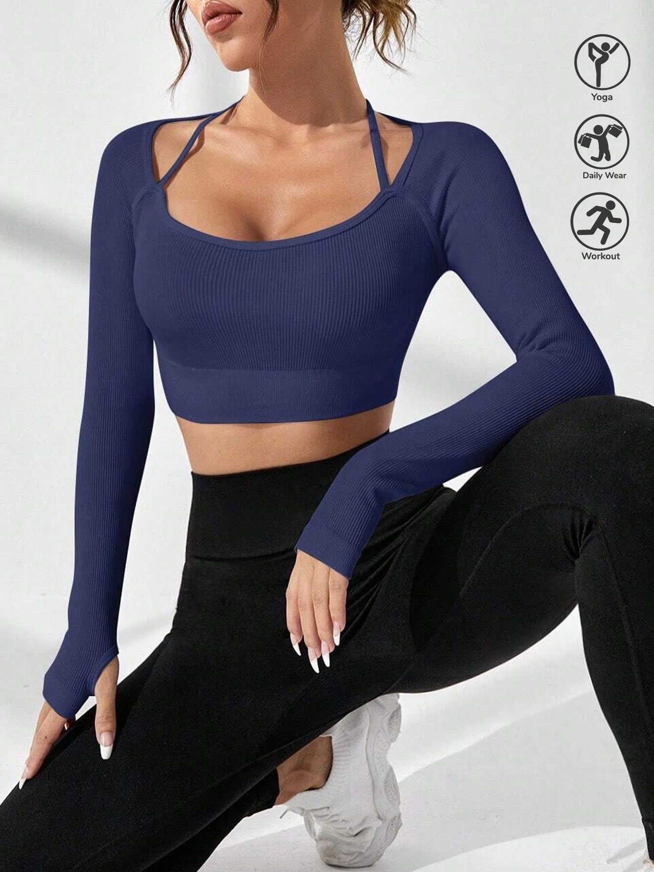 Rib-Knit Thumb Hole Long-Sleeve Crop Top