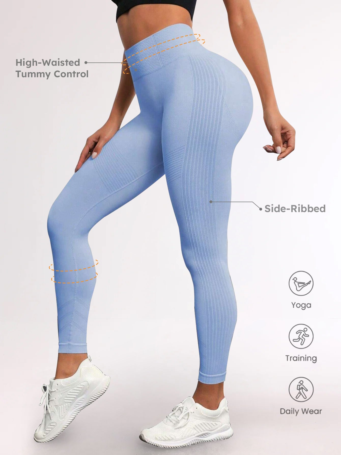 High Waist Tummy Control Side-Ribbed Butt-Lifting Leggings