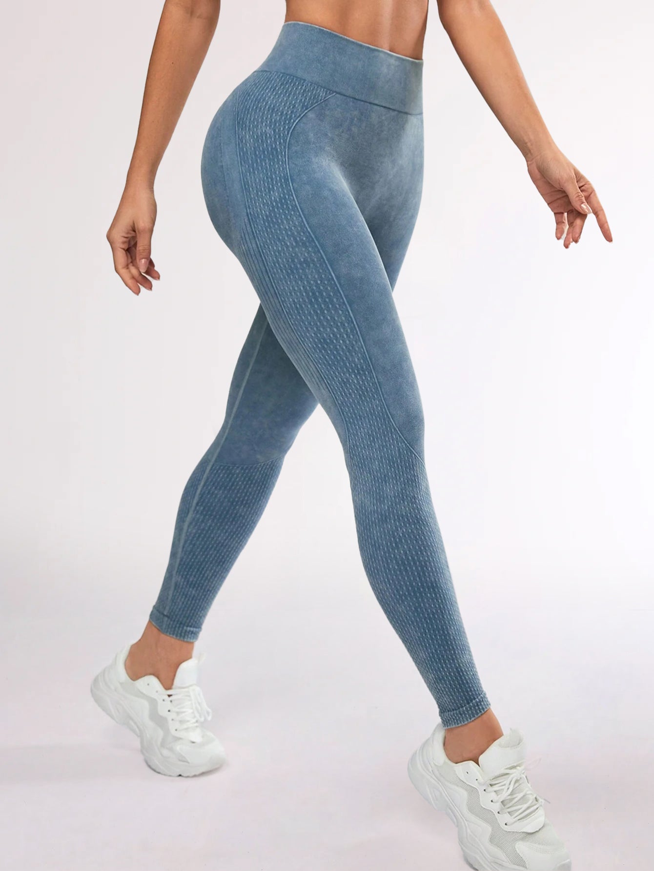 High Waist Acid Wash Butt-Lifting Dashed Line Leggings