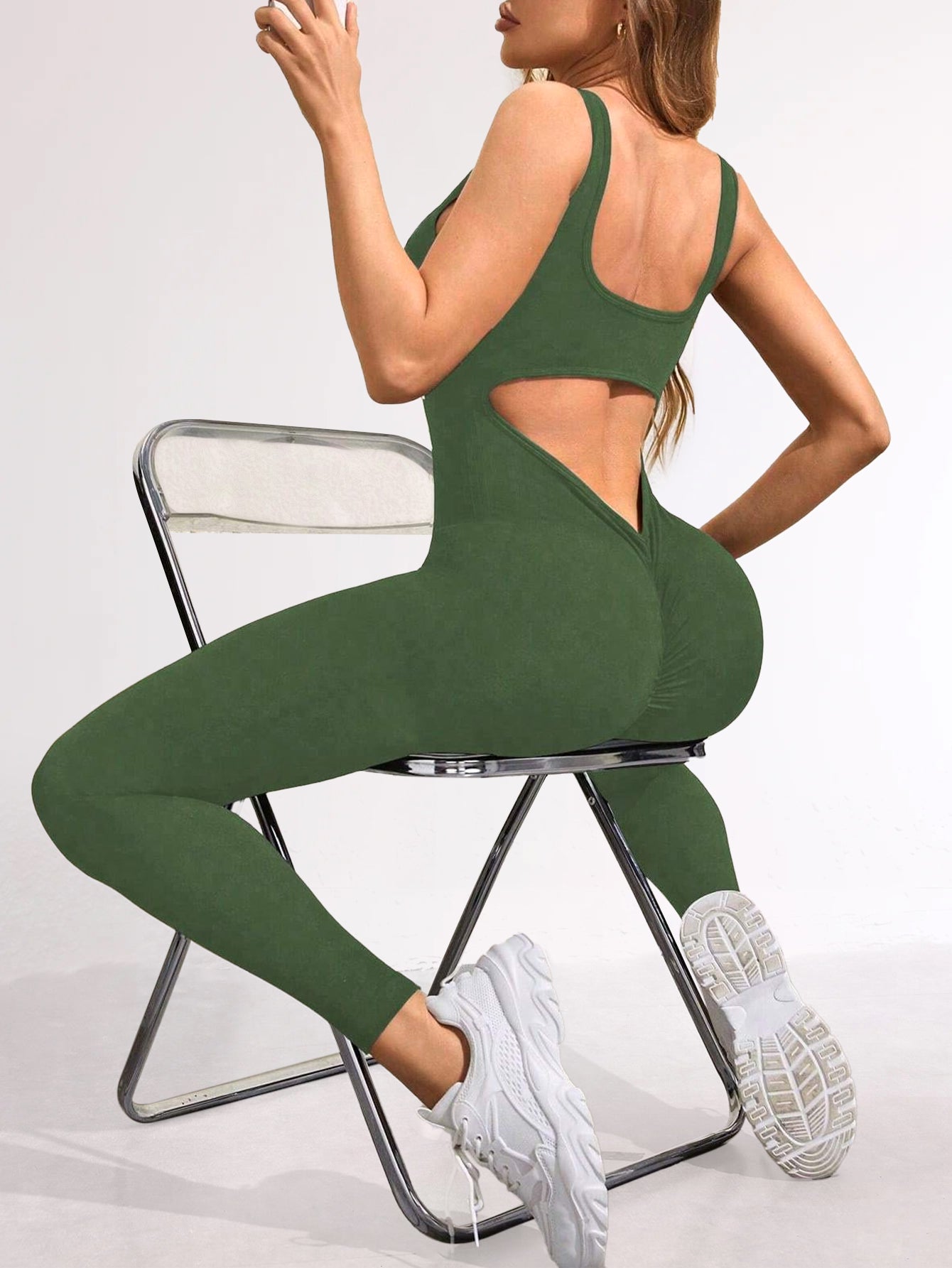 Tummy Control Hollow-Out Back Scrunch Seamless Jumpsuit