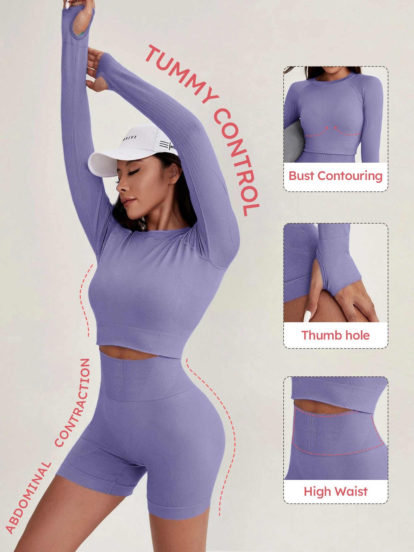 Quick-Drying Thumb Holes Long Sleeve Tops & Shorts Set