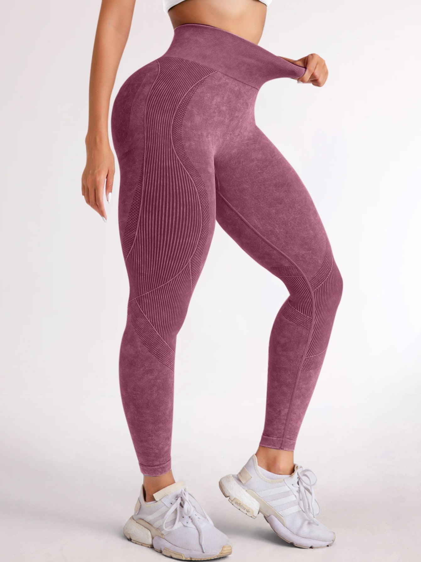 High Waist Acid Washed Smile Line Contour Leggings